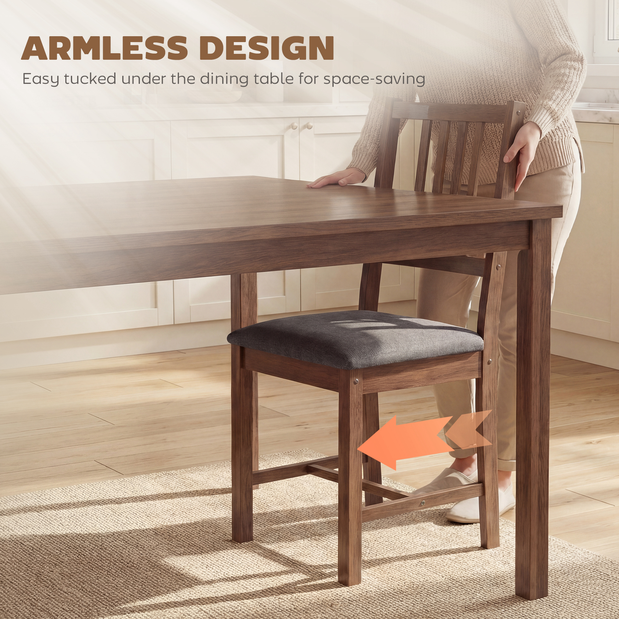  Set of 2 Dining Chairs, Upholstered Dining Room Chairs with Rubberwood Legs and Slat Backrest for Kitchen, Gray