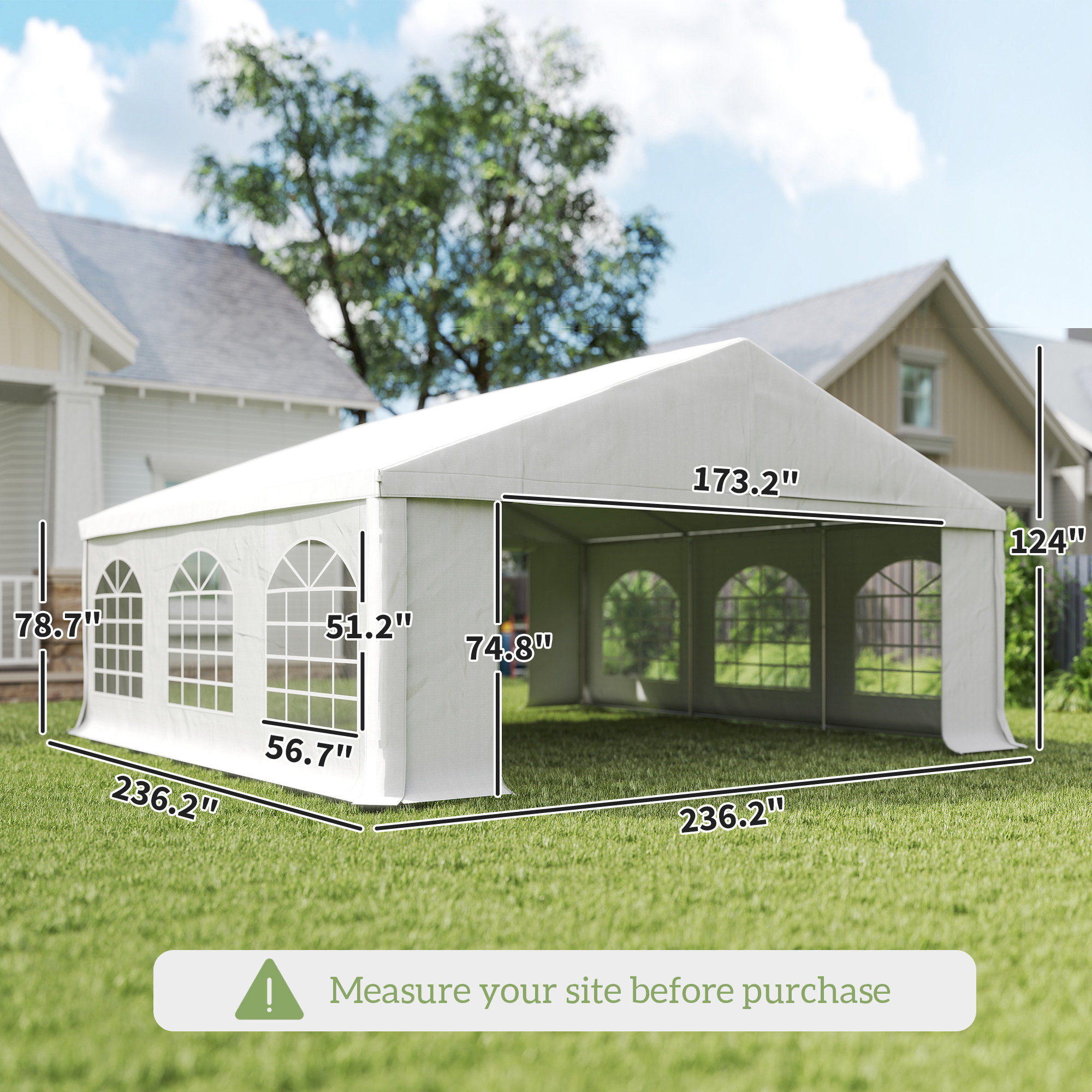  20' x 20' Heavy-duty Large Wedding Tent, Outdoor Carport Garage Party Tent, Patio Gazebo Canopy with Sidewall, White