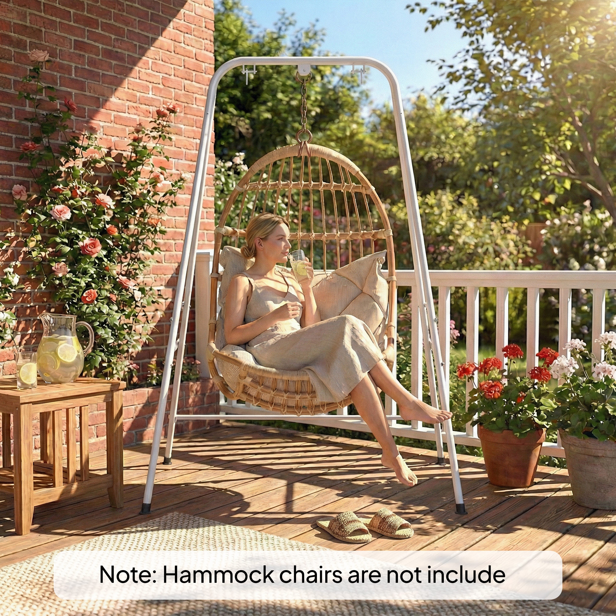  Hammock Chair Stand  Indoor and Outdoor Use with Anti-Slip Foot Pads, 2 Carabiners, White