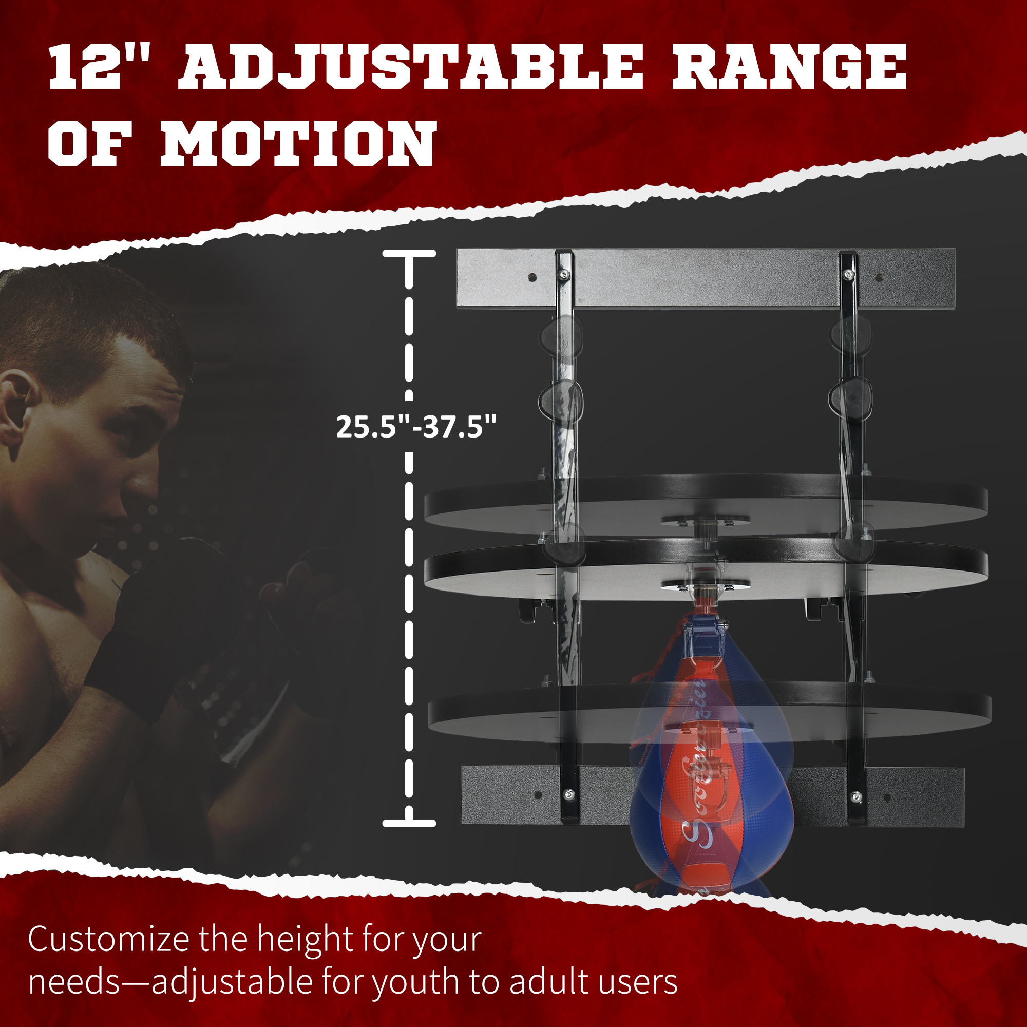 Adjustable Speed Bag Platform, Wall Mounted Speed Bags for Boxing, with 360-Degree Swivel and 10'' Speedbag