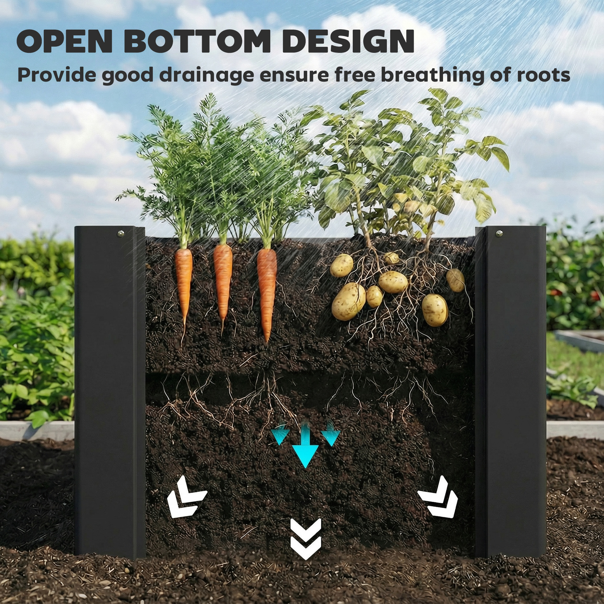  Raised Garden Bed Galvanized Planter Box Outdoor with Gloves for Gardening Vegetables, Flower, Herb, 2.6 x 1 x 2 ft, Black