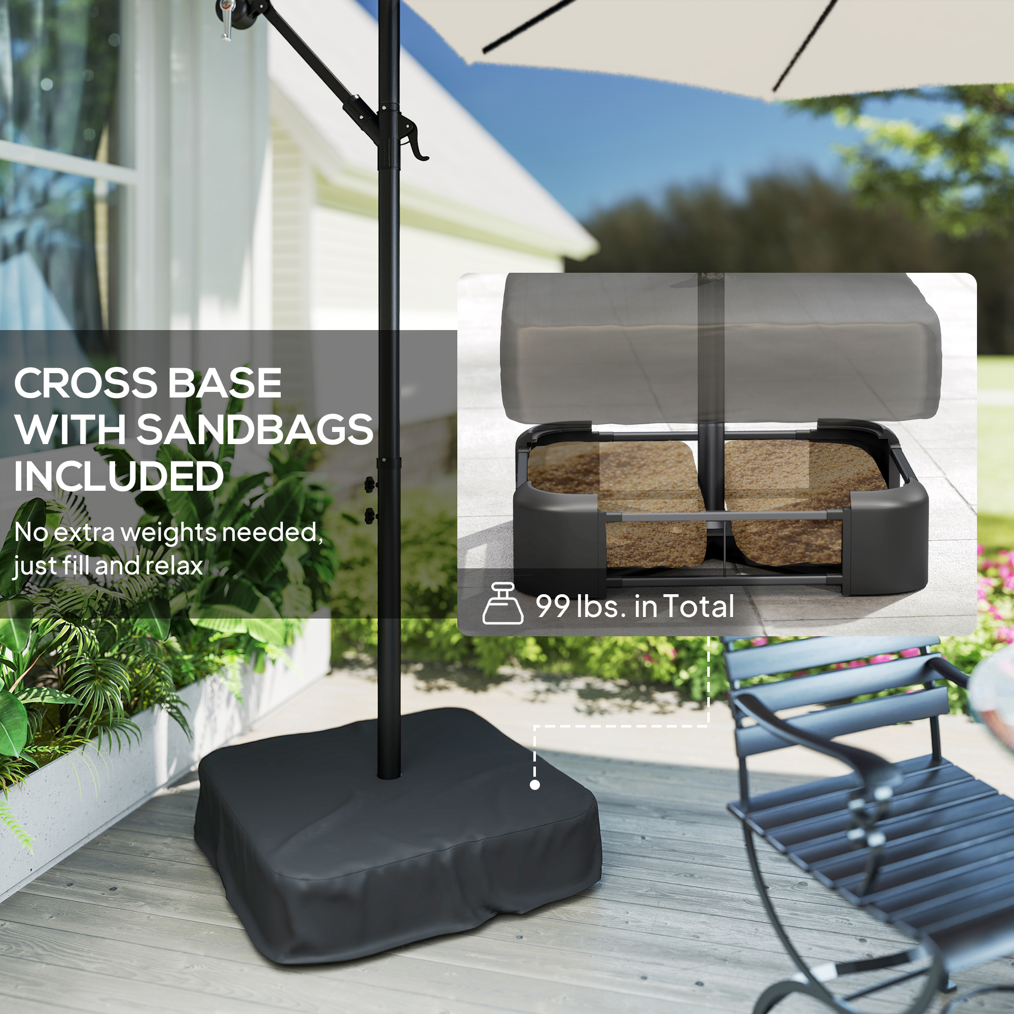  10 ft Cantilever Patio Umbrella with Light, Weight, Offset Hanging Outdoor Umbrella with Protective Cover, Cream White