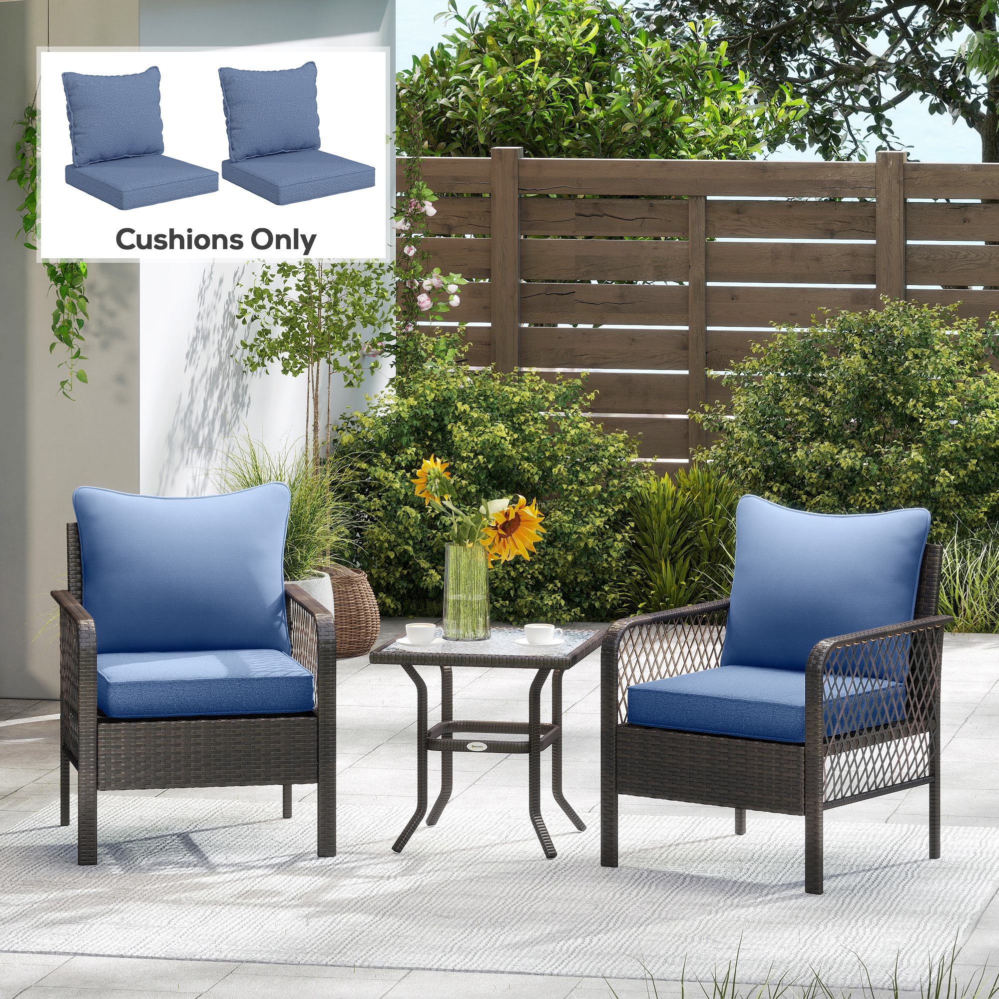  4 Patio Chair Cushions with Seat & Backrest, Fade Resistant Seat Replacement Cushion Set, Blue