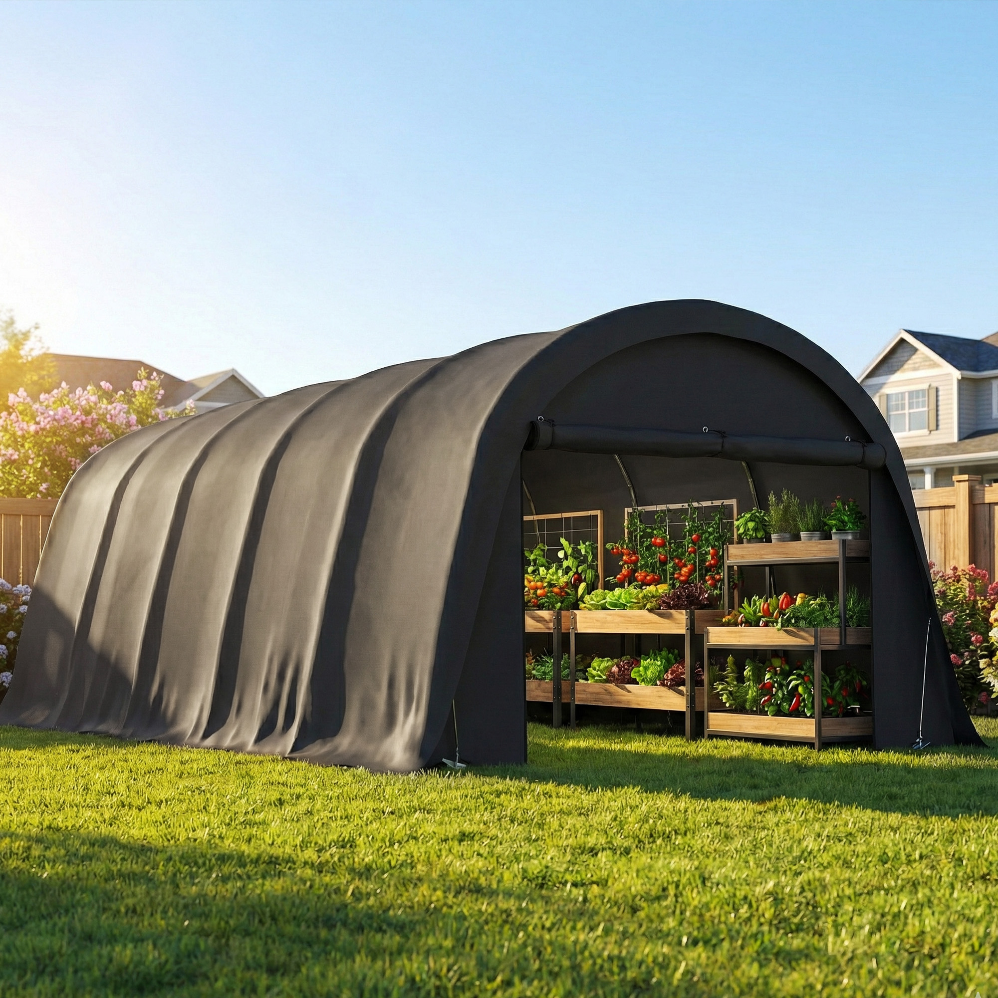  12' x 23.6' Heavy Duty Carport, UPF50+ Portable Garage Car Canopy Tent with Galvanized Frame, Large Door, Dark Gray