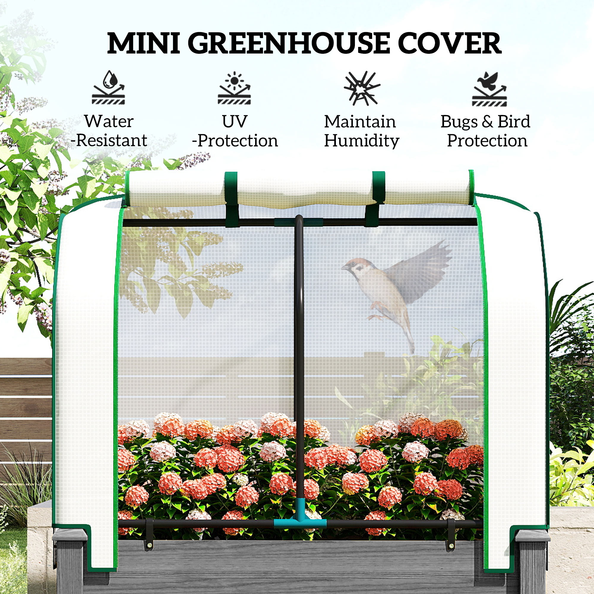  Raised Garden Bed with PE Greenhouse Cover Outdoor Planter Box for Herbs and Vegetables, 35 x 22 x 47 inch, Dark Gray