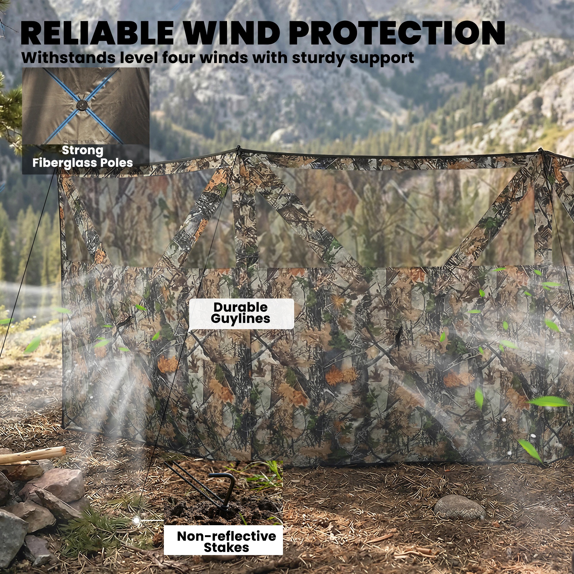  Camping Hunting Blind, 3-Panel Blind See Through for Hunting Camping 176" x 58.3" Camouflage