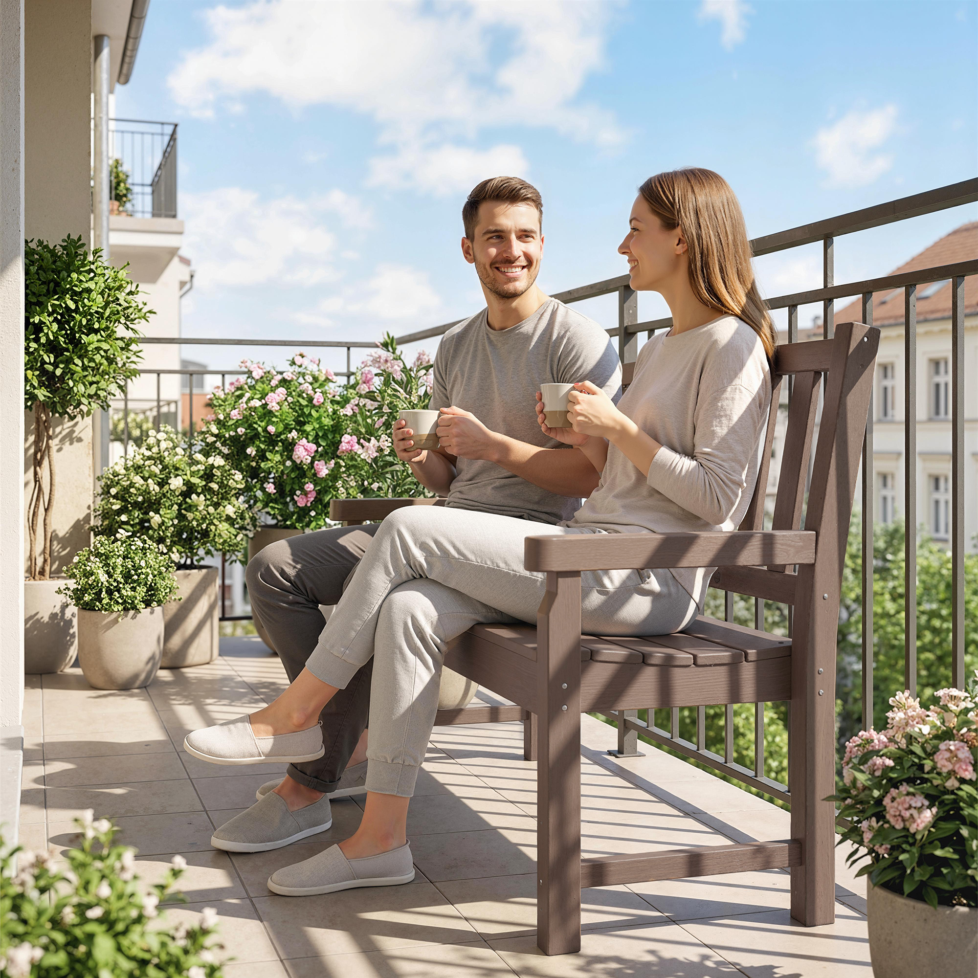  2-Person Garden Bench, HDPE Outdoor Bench with 530 lbs Capacity, Curved Seat for Backyard, Park, Porch, Lawn, Brown