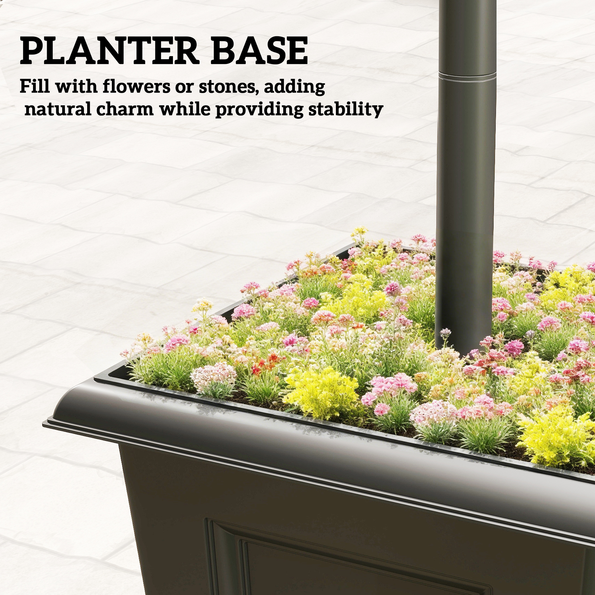  63" Solar Lamp Post Lights 2 Pack, Waterproof LED Solar Light Posts with Planter, Black