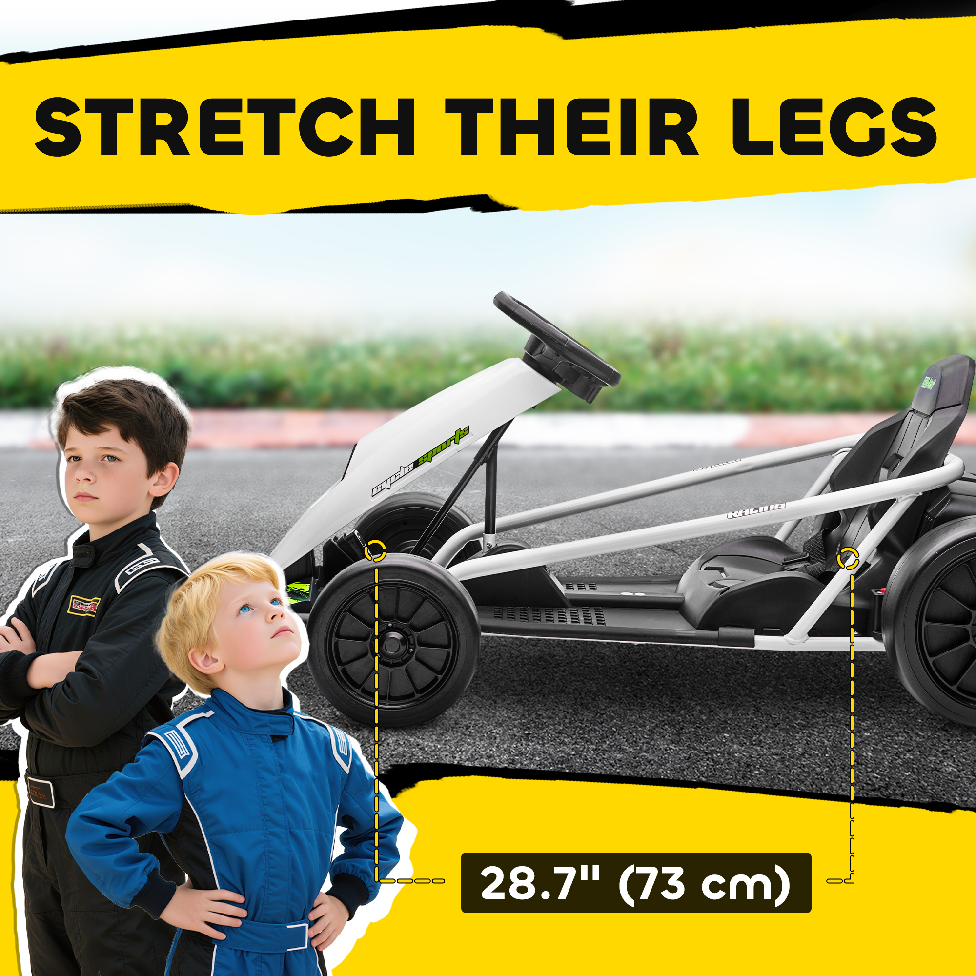 24V Electric Go Kart for Kids, Drift Ride-On Racing Go Kart with 2 Speeds, for Boys Girls Aged 8-12 Years Old, White