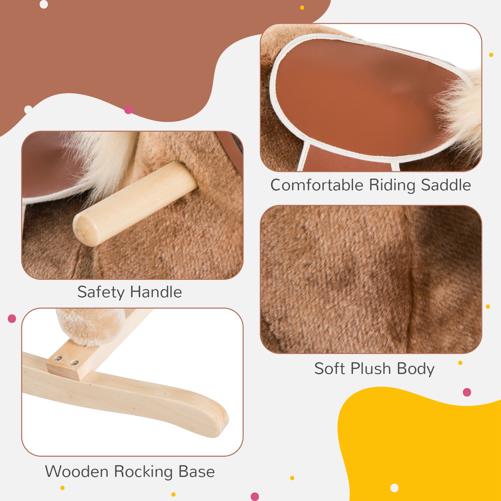 Kids Rocking Horse Plush Toddler Rocker Wooden Base Ride On Toy