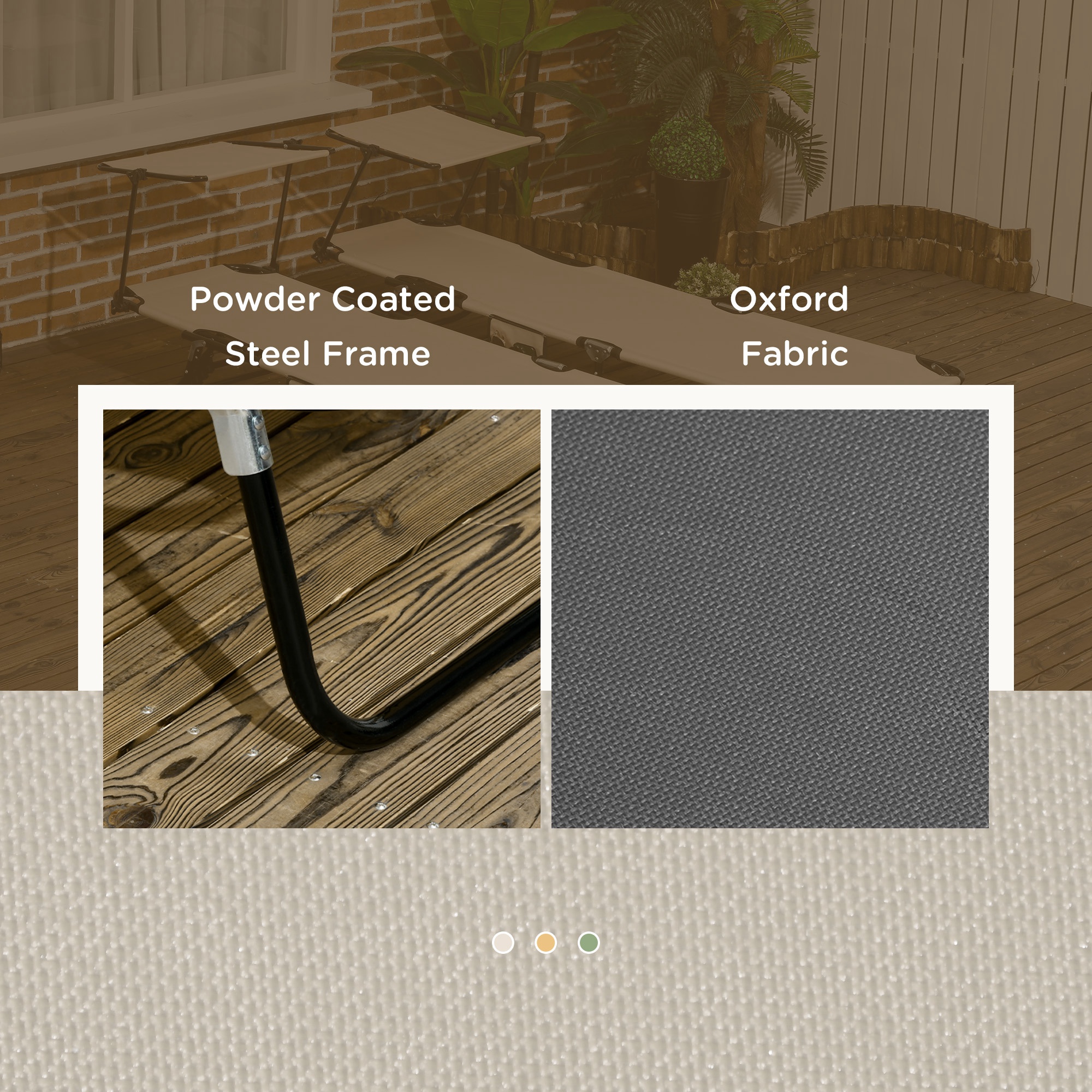  Pool Chaise Lounge Chairs Set of 2, Folding Lounge Chairs with Sunshade, Reclining Back, Steel Frame, Dark Gray