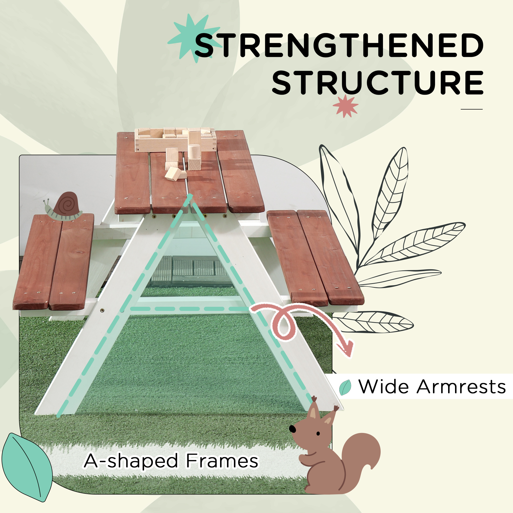  Kids Picnic Table Set, Wooden Table & Bench Set, Kids Patio Furniture Outdoor Toys for Garden, Backyard, Aged 3-8 Years Old, Brown