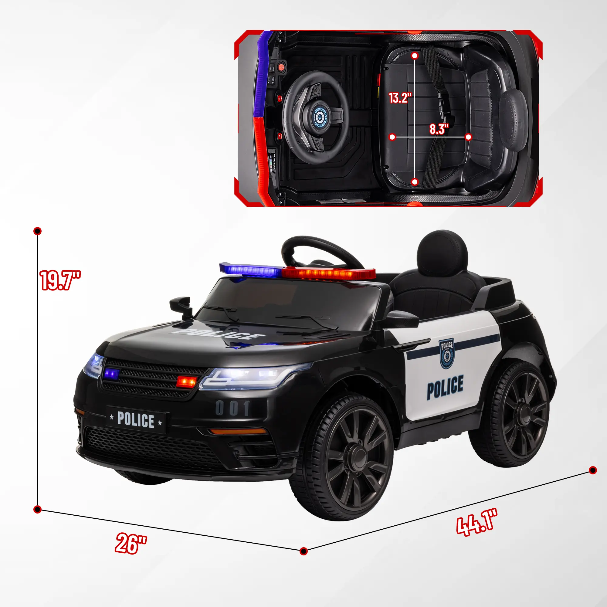 12V Kids Ride on Car w/ Remote Control, Siren, Light, Music, Spring Suspension, Horn & Transport Wheel, Black