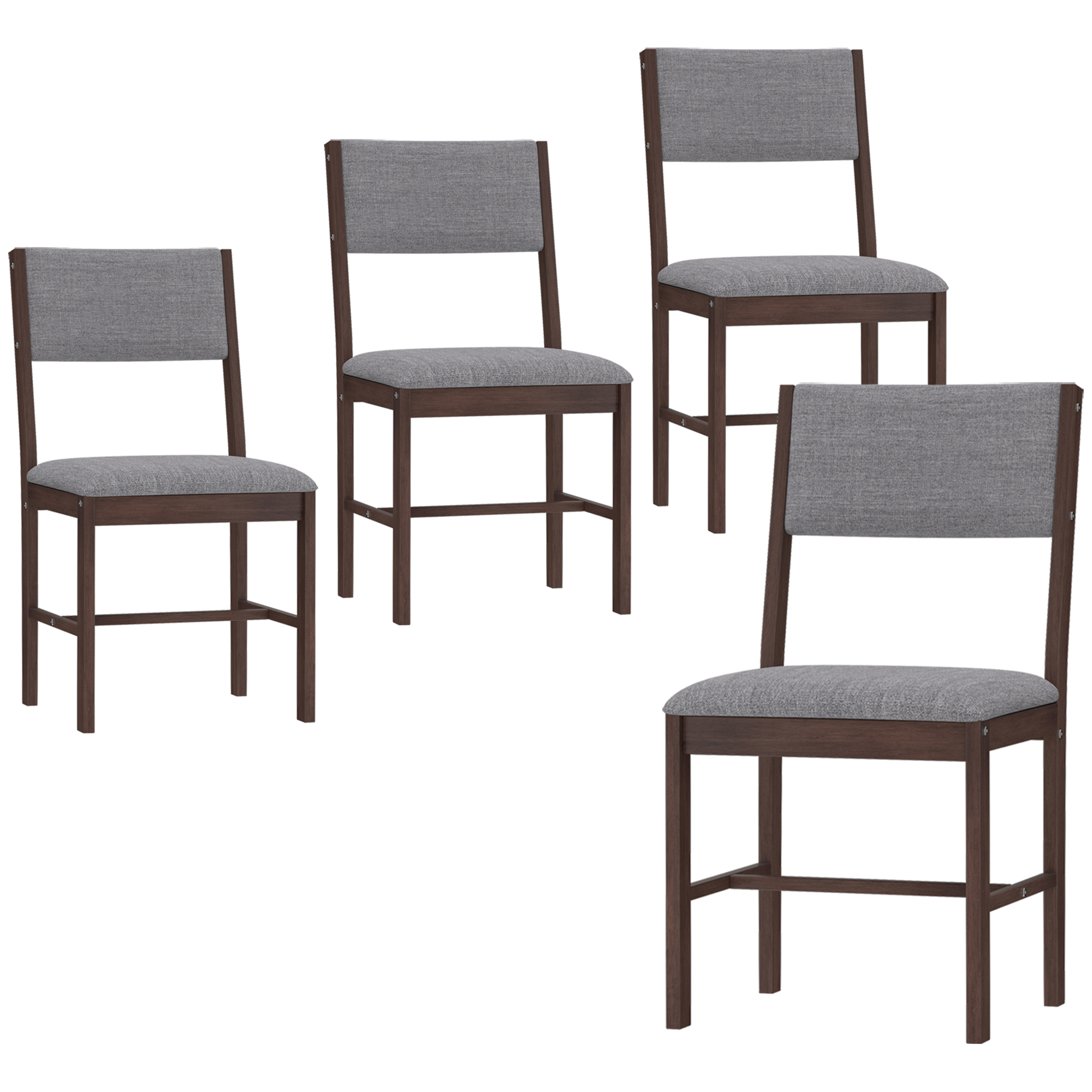  Modern Dining Chairs Set of 4, Linen Fabric Kitchen Chairs with Rubberwood Legs for Dining Room, Living Room, Gray
