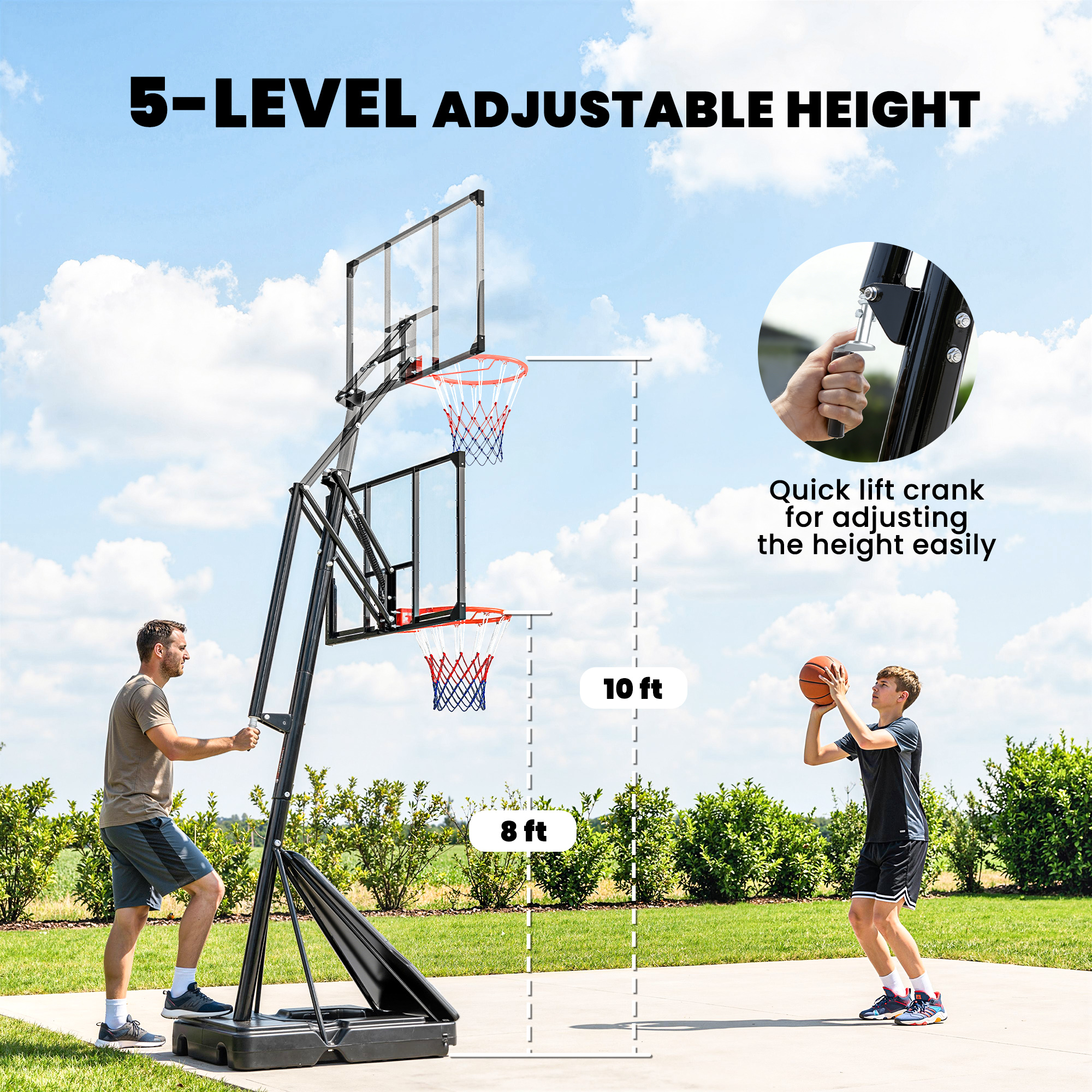 Portable Basketball Hoop Outdoor, 8-10ft Adjustable Basketball Goal, 47 Inch... 3