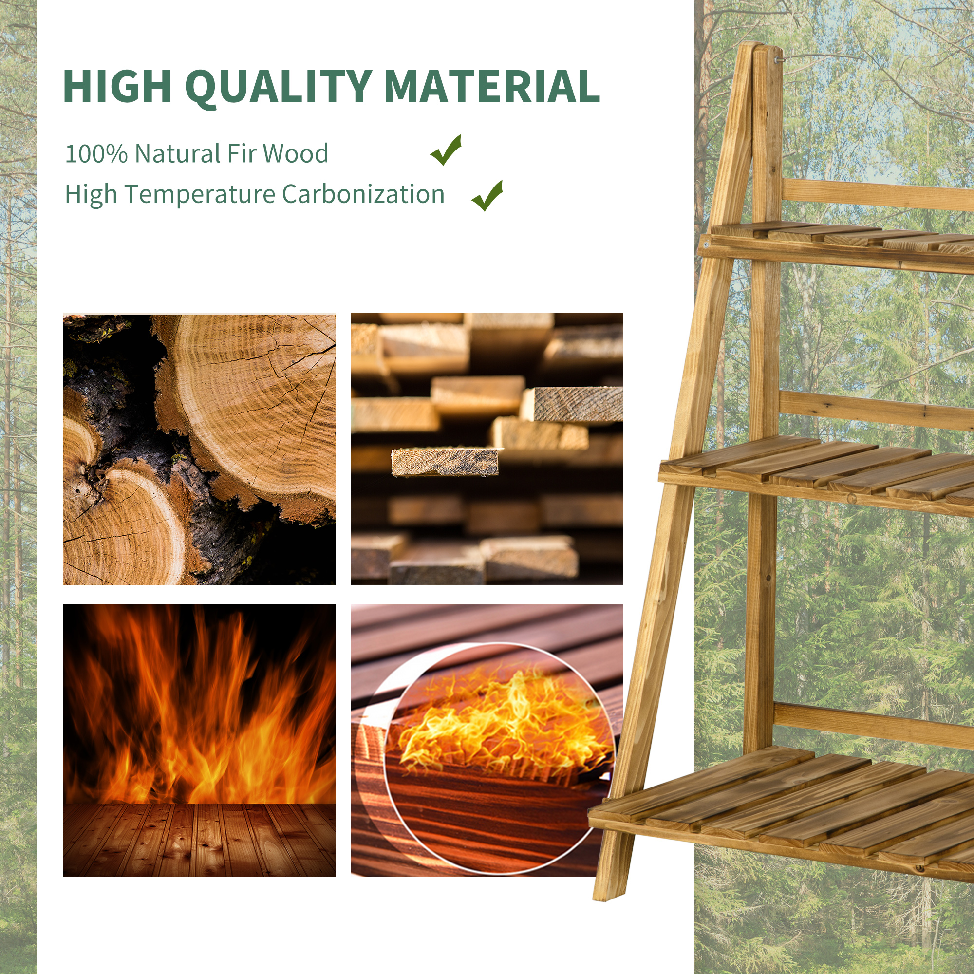  3-Tier Folding Plant Stand, 24" x 15" Wooden Indoor Plant Shelf Display Stand, for Corner Balcony Garden Patio