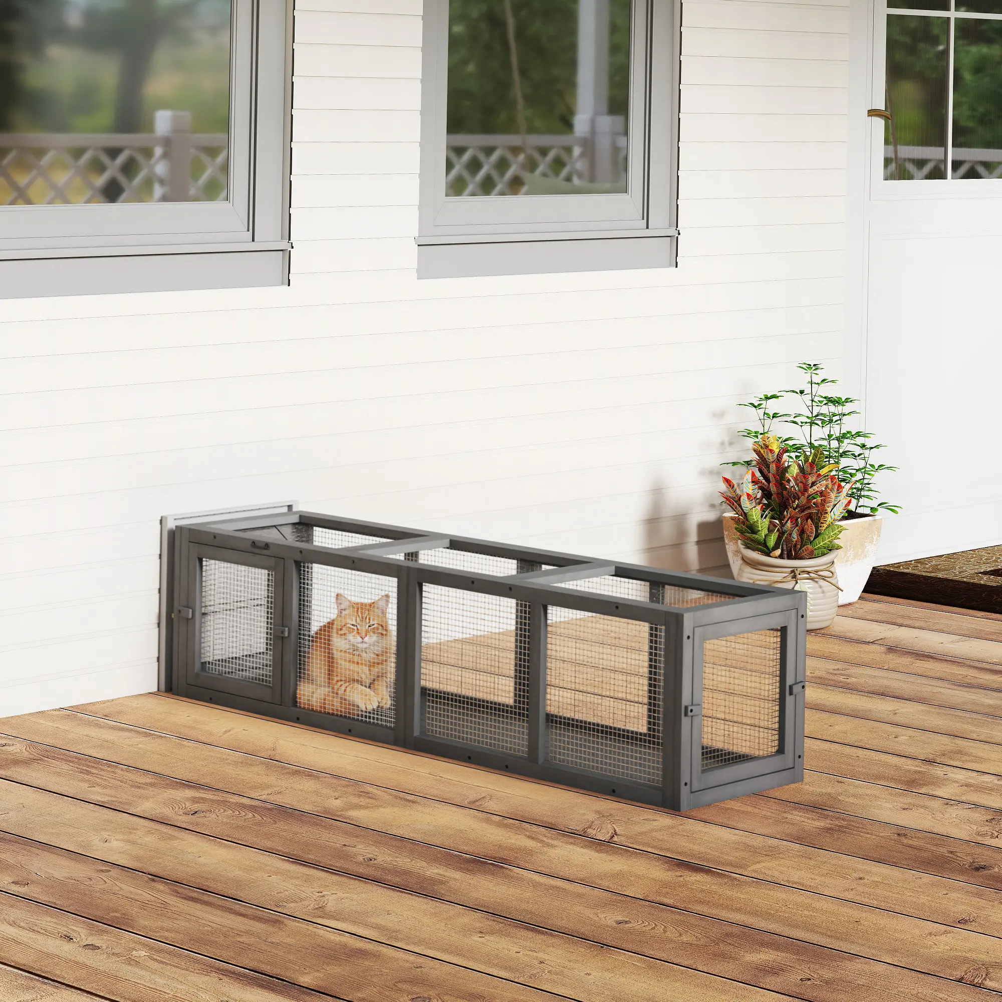 Outdoor Cat Tunnel, 59" Wooden Play Enclosure