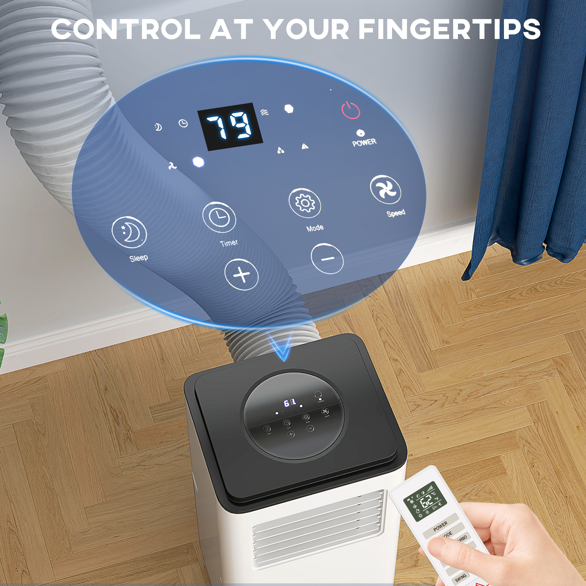  10,000 BTU Moible Air Conditioner 440 Sq. Ft., Dehumidifier Fan Auto Sleep with 24H Timer On/Off, Window Kit, White