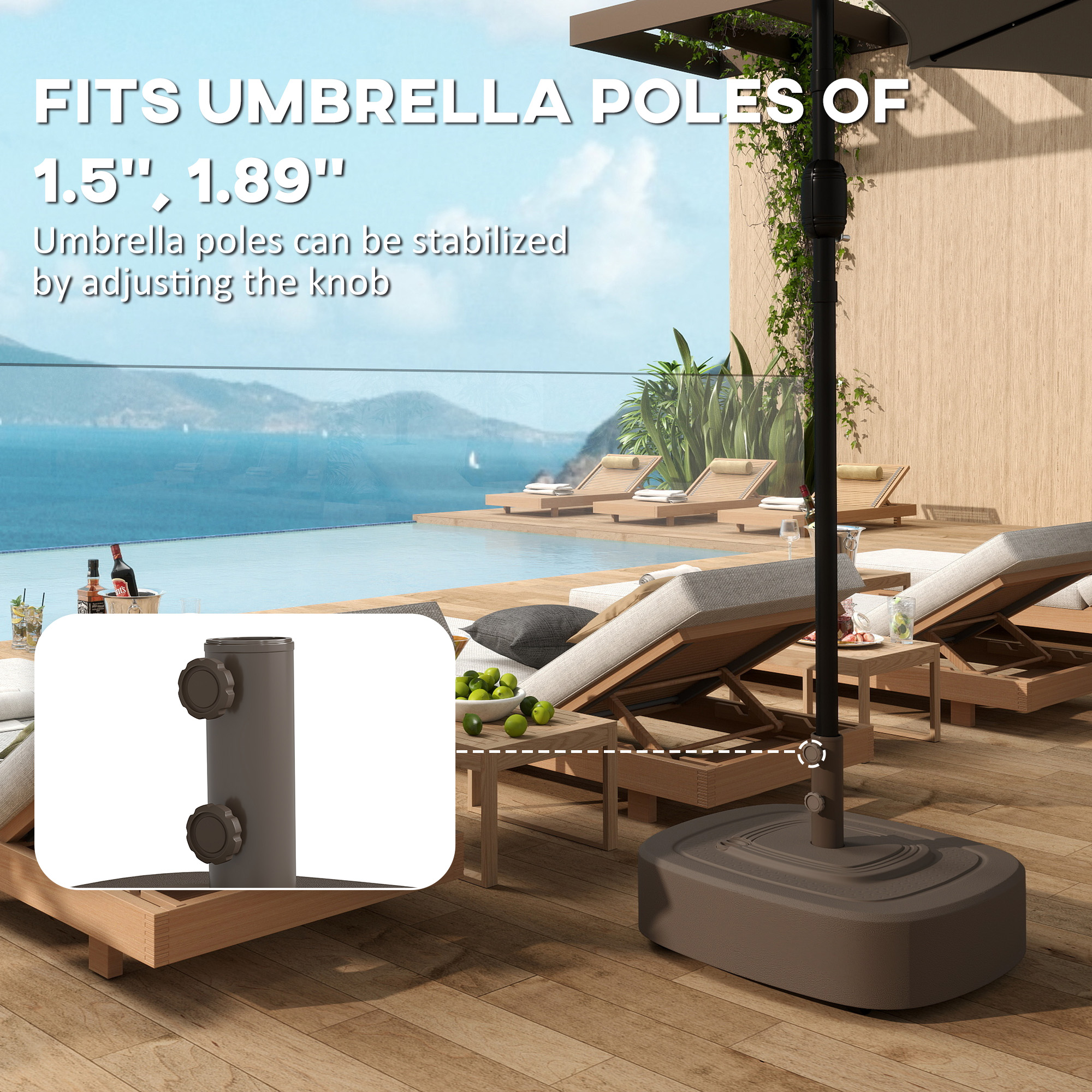  Patio Umbrella Base Outdoor Umbrella Stand with Wheels for 1.5"/1.9" Umbrella Poles
