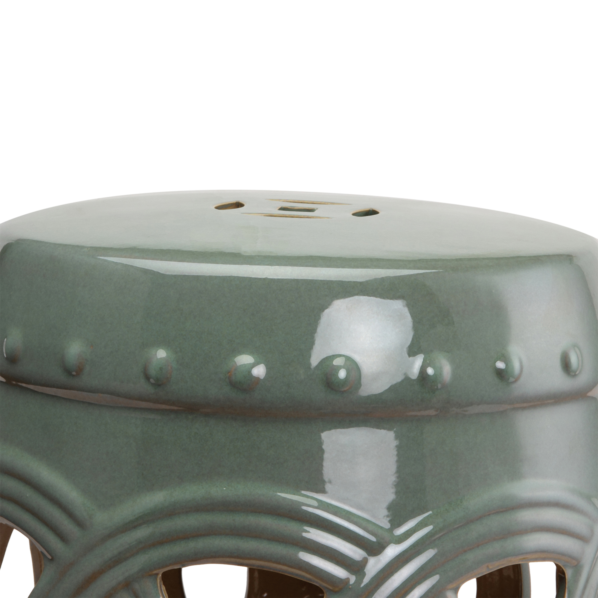  14" x 17" Ceramic Garden Stool with Double-Coin Knotted Ring Design & Strong Glazed Material, Decorative Outdoor Stool, Home Collection, Green