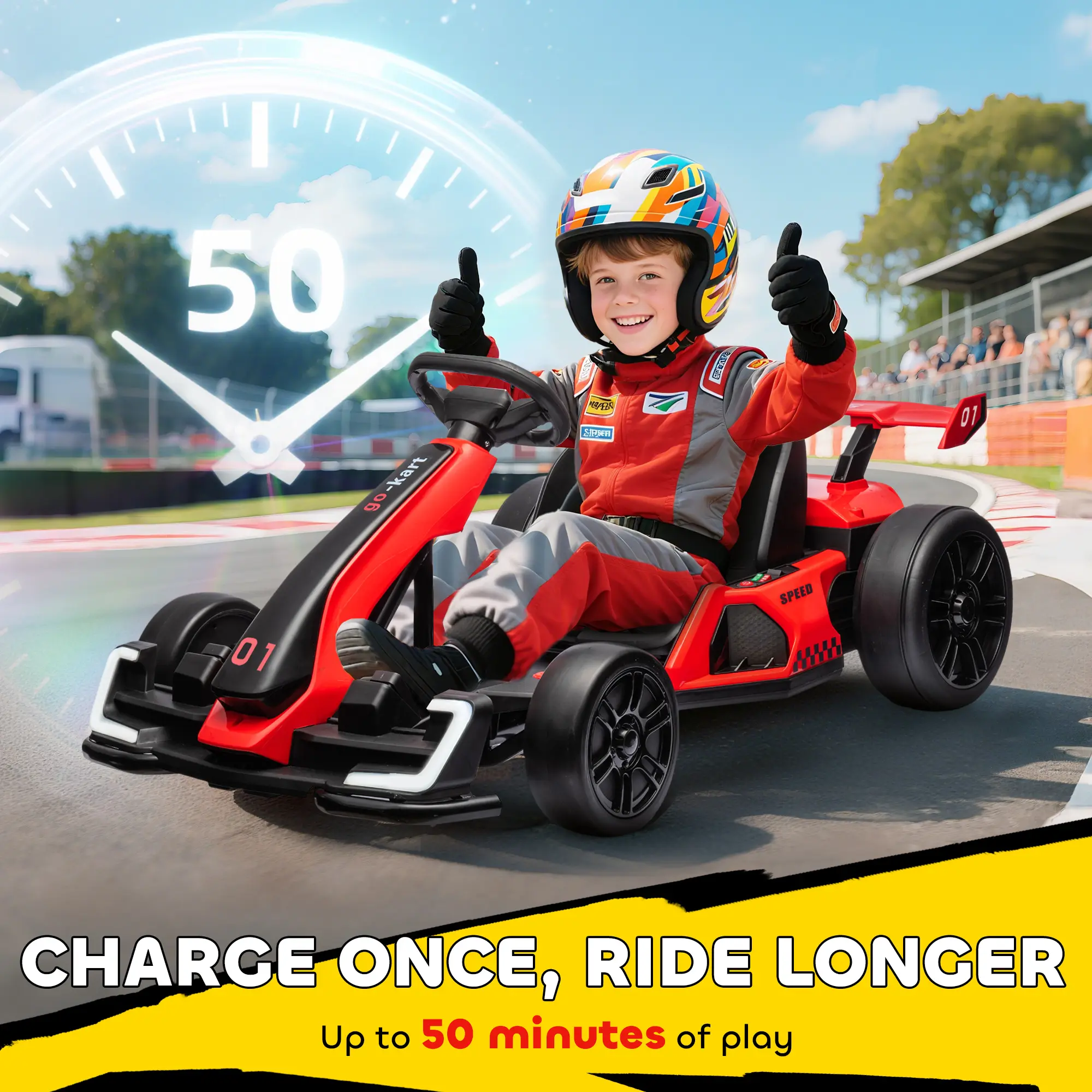 24V 7.5 MPH Electric Go Kart with Adjustable Seat, Slow Start, Red
