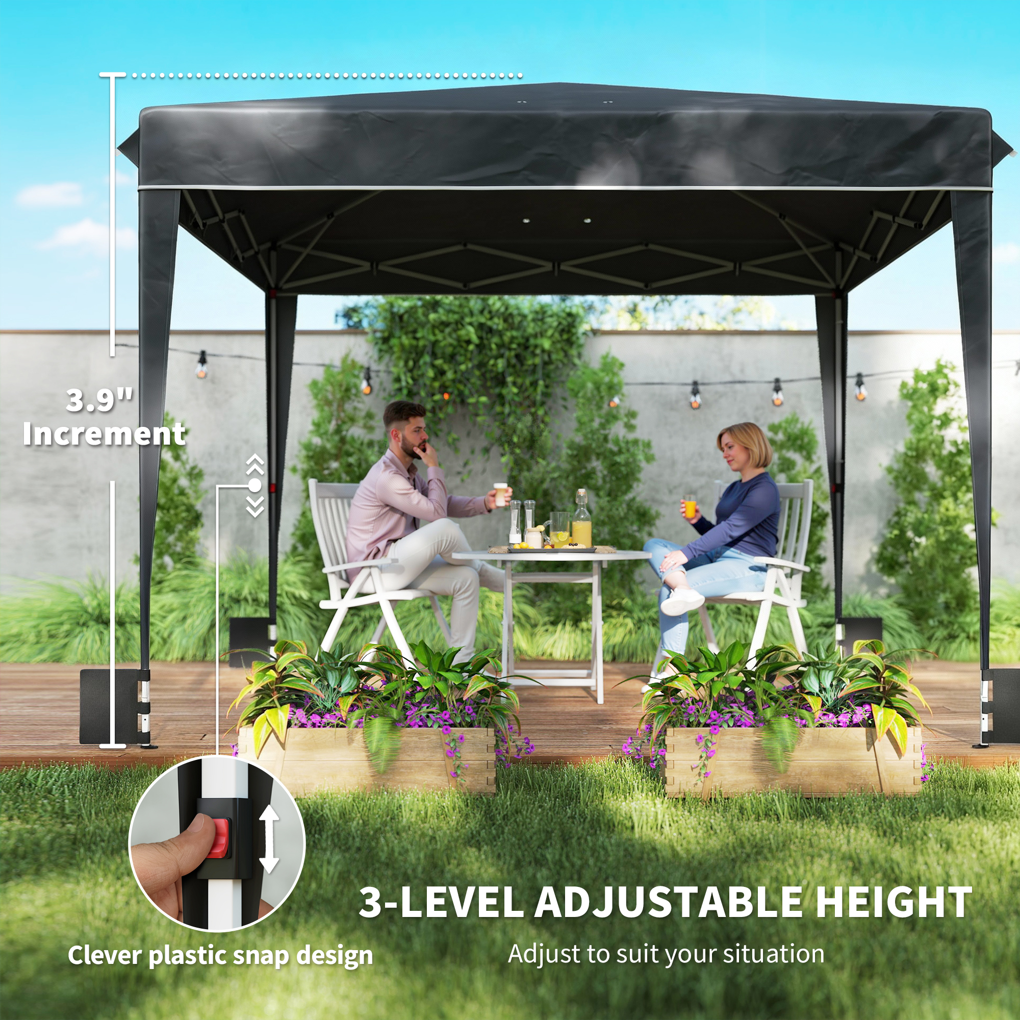  10 x 10 ft Pop Up Canopy Tent with Sidewalls, UPF50+ Outdoor Portable Instant Canopy Shelter with Carry Bag, Black