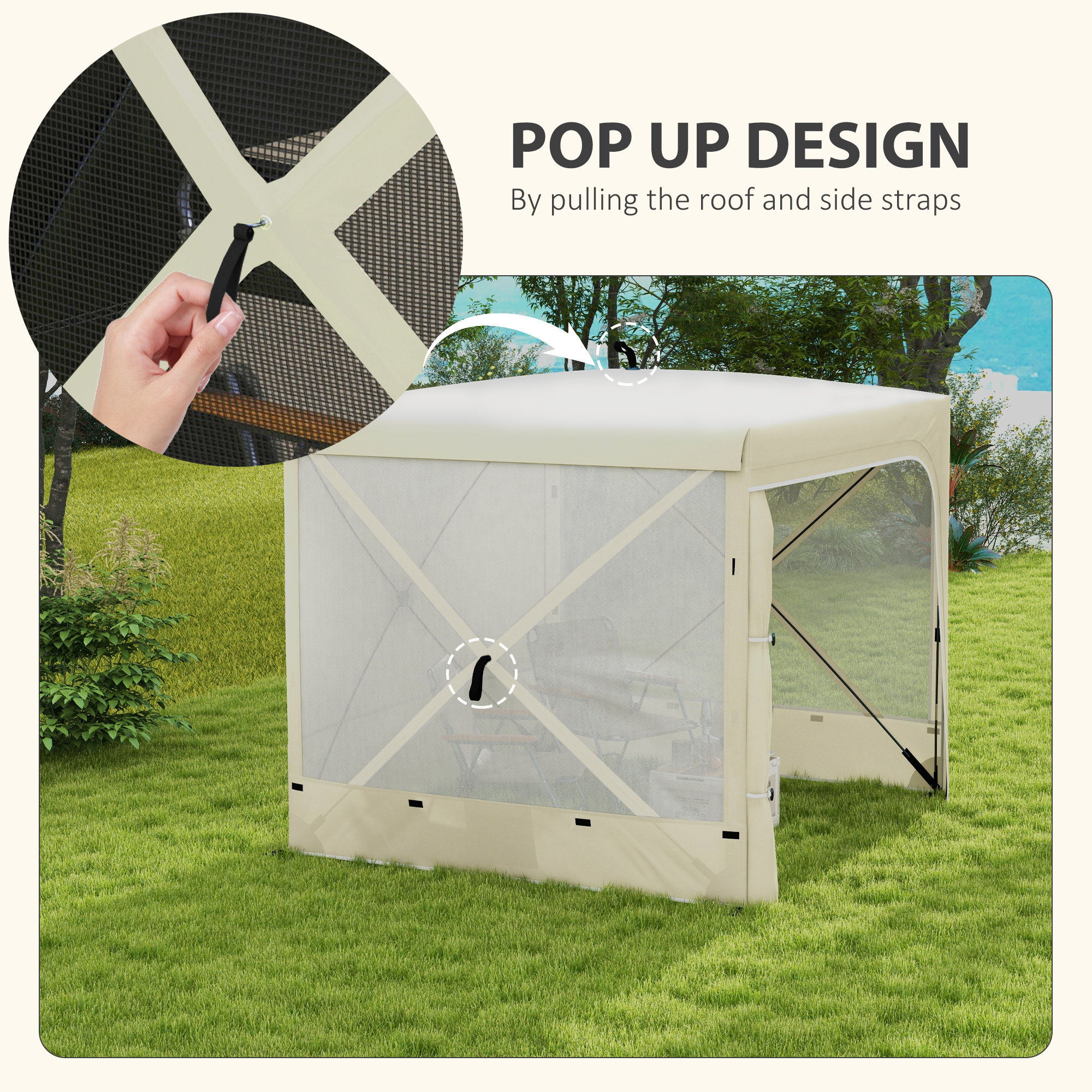  7' x 8' Pop Up Canopy Tent, Camping Tent Sun Shade Shelter with Curtains, Nettings and Carrying Bag, UV-Resistant