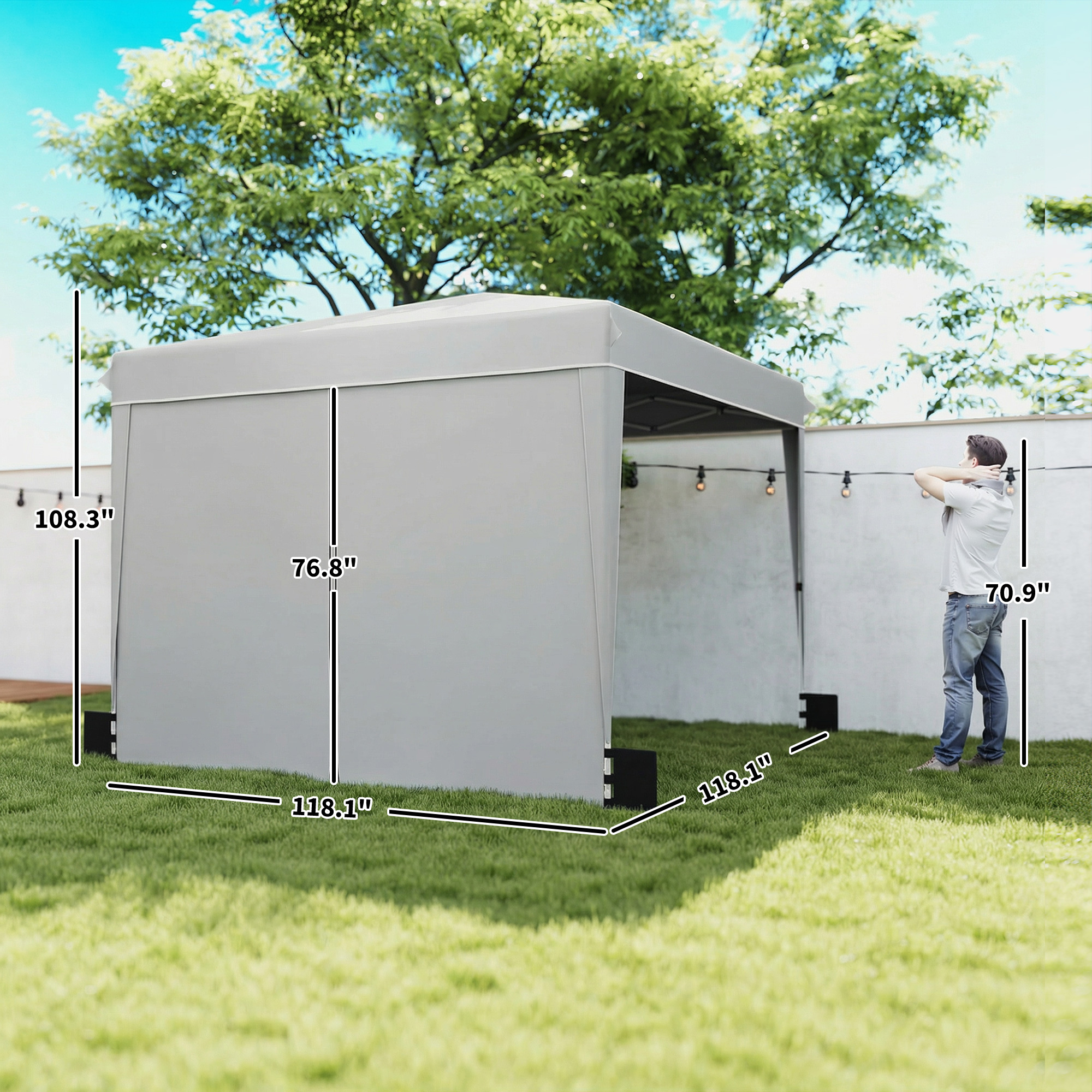  10 x 10 ft Pop Up Canopy Tent with Sidewalls, UPF50+ Outdoor Portable Instant Canopy Shelter with Carry Bag, Light Gray