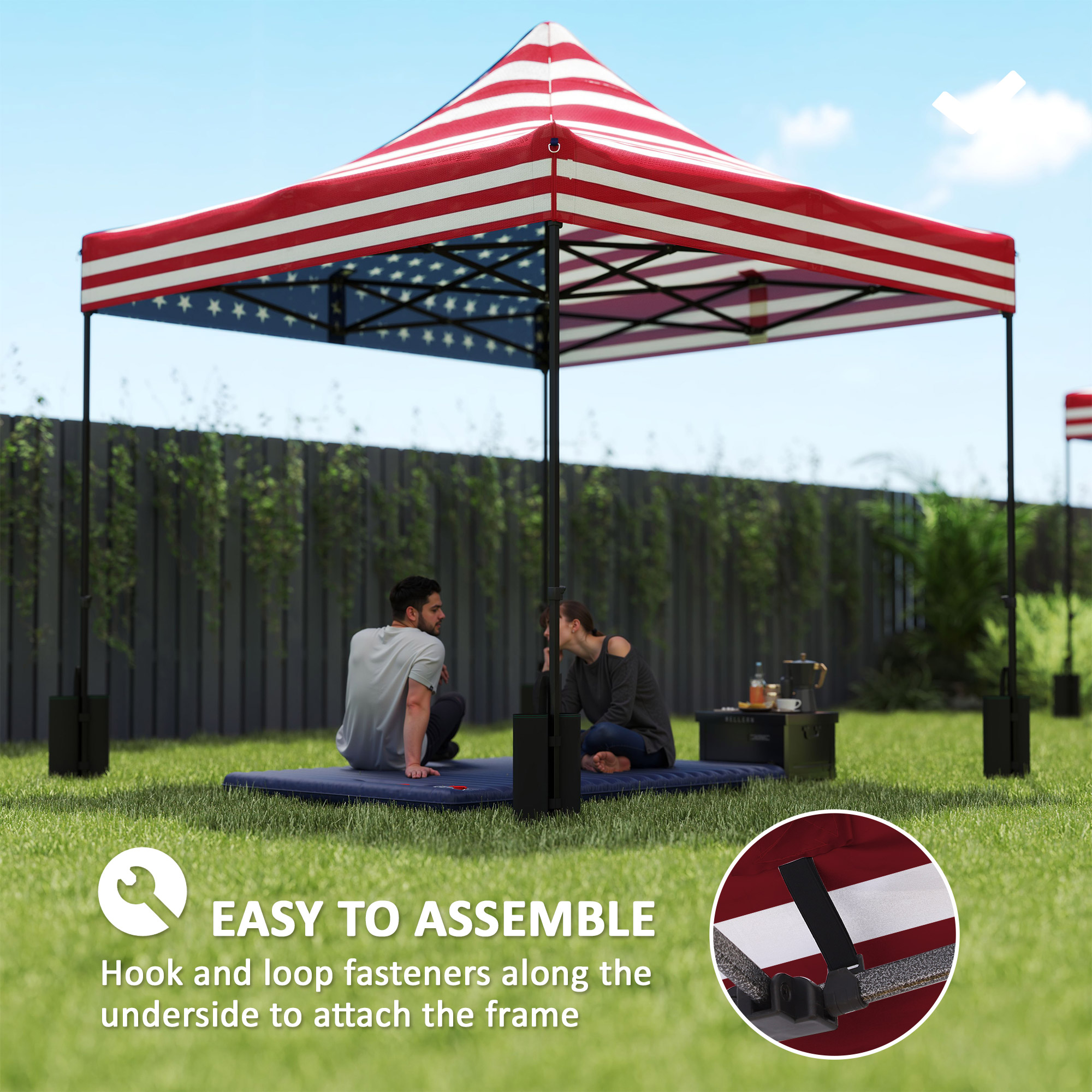  10' x 10' Replacement Canopy Top for Pop Up Canopy Tent with 4 Sand Bags, UPF50+ Protection, American Flag