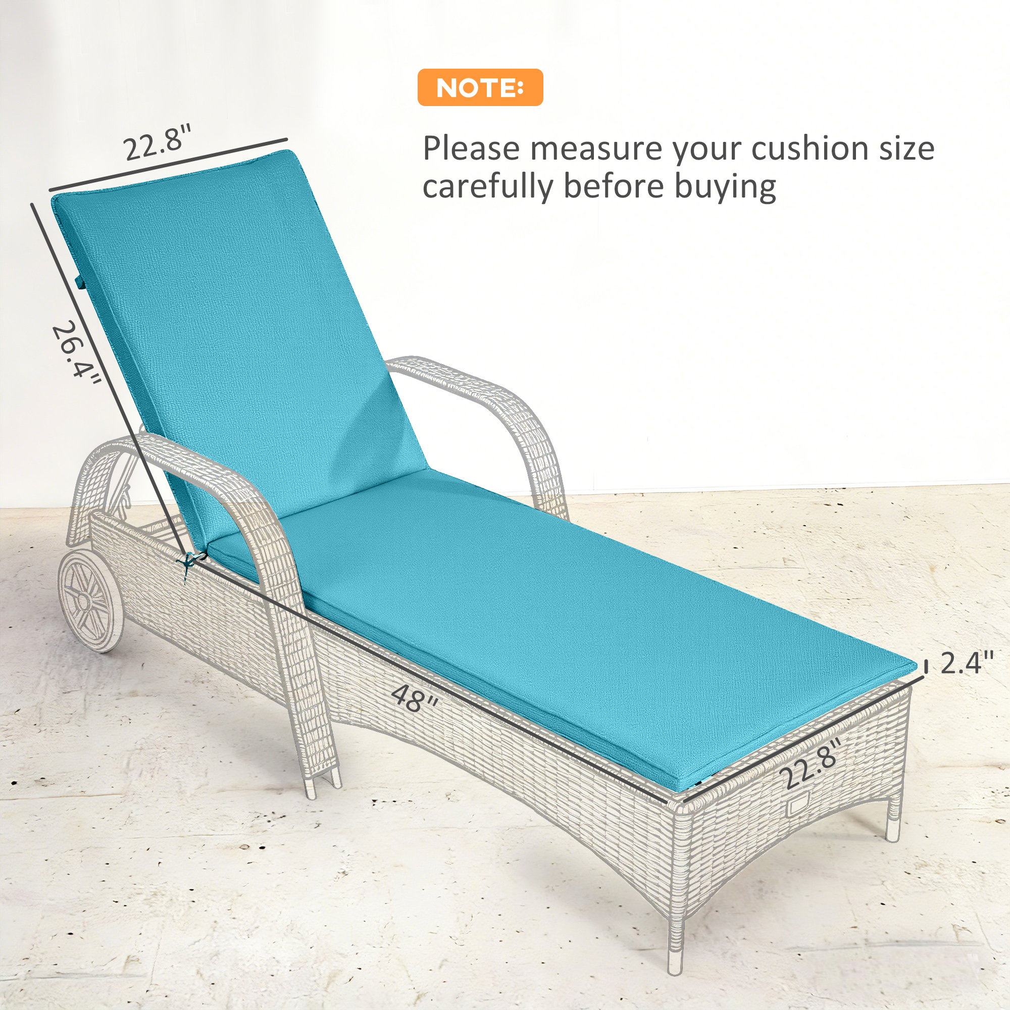  Foldable Chaise Lounge Cushion Set of 2, Outdoor Lounge Chair Cushion Set, UPF50+ 200gsm Fabric, 48" x 23", Light Blue