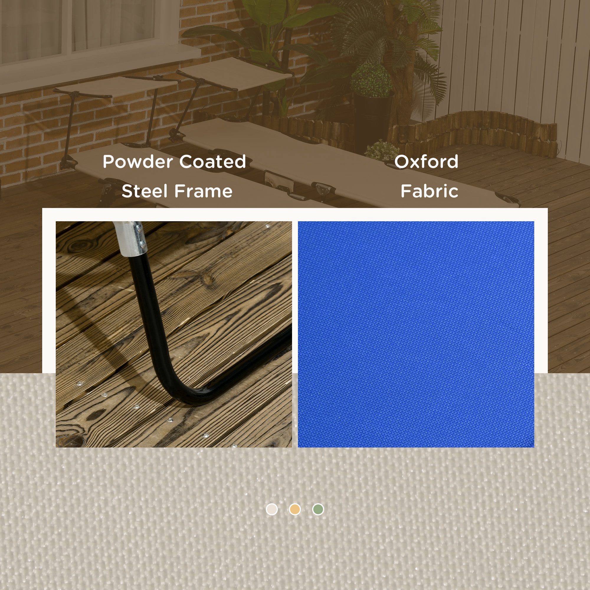  Pool Chaise Lounge Chairs Set of 2, Folding Lounge Chairs with Sunshade, Reclining Back, Steel Frame, Blue