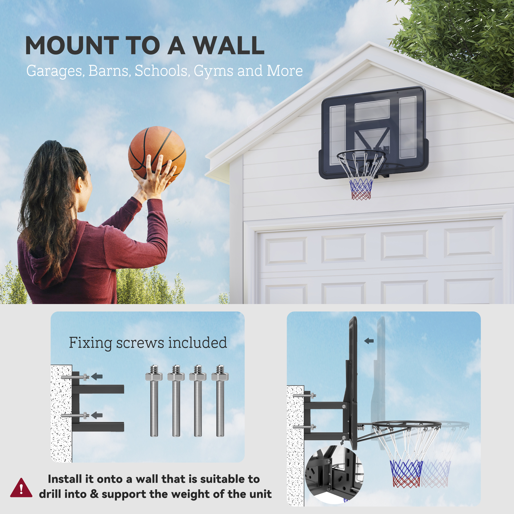 Wall Mounted Basketball Hoop, Basketball Goal Combo Kit with 43" Reinforced... 3