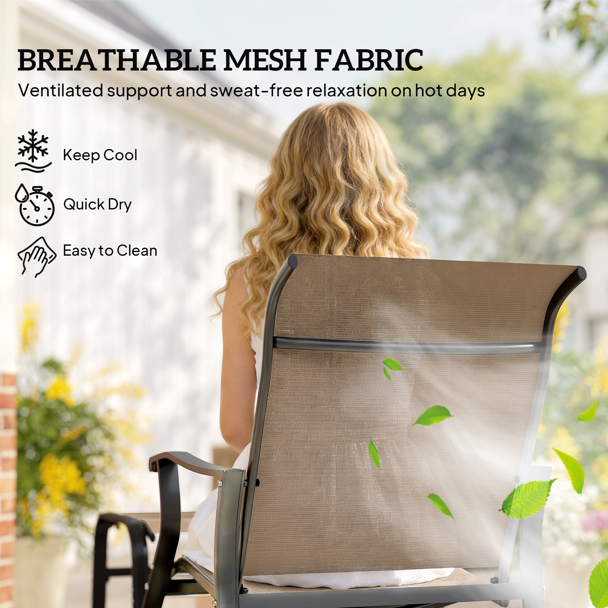  Outdoor Glider with Ottoman, Patio Glider Chair Set with High Back, Wide Seat for Porch, Garden, Backyard, Tan