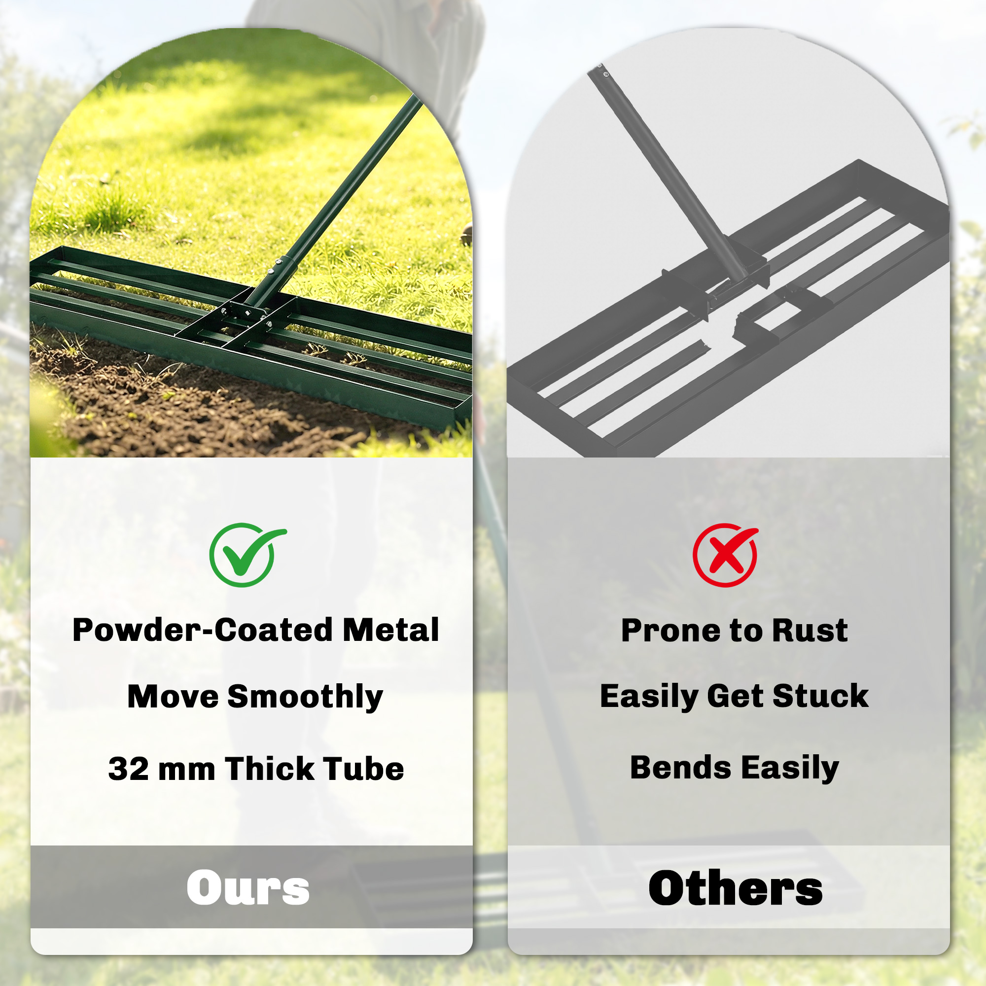  Lawn Leveling Rake, 36" x 10" Heavy Duty Yard Leveling Rake with 66.5" Handle for Backyard, Golf Course