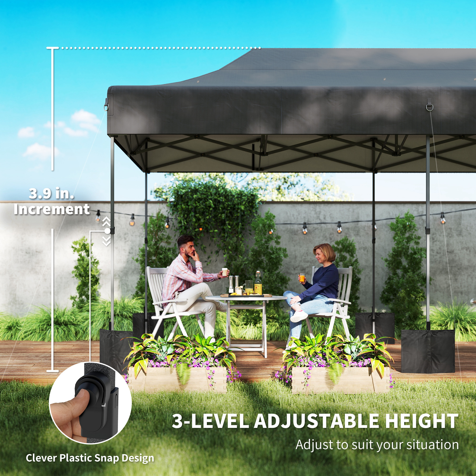  10 x 20 ft Pop Up Canopy Tent, Heavy Duty UPF50+ Outdoor Portable Instant Canopy Shelter with Wheeled Bag, Dark Gray