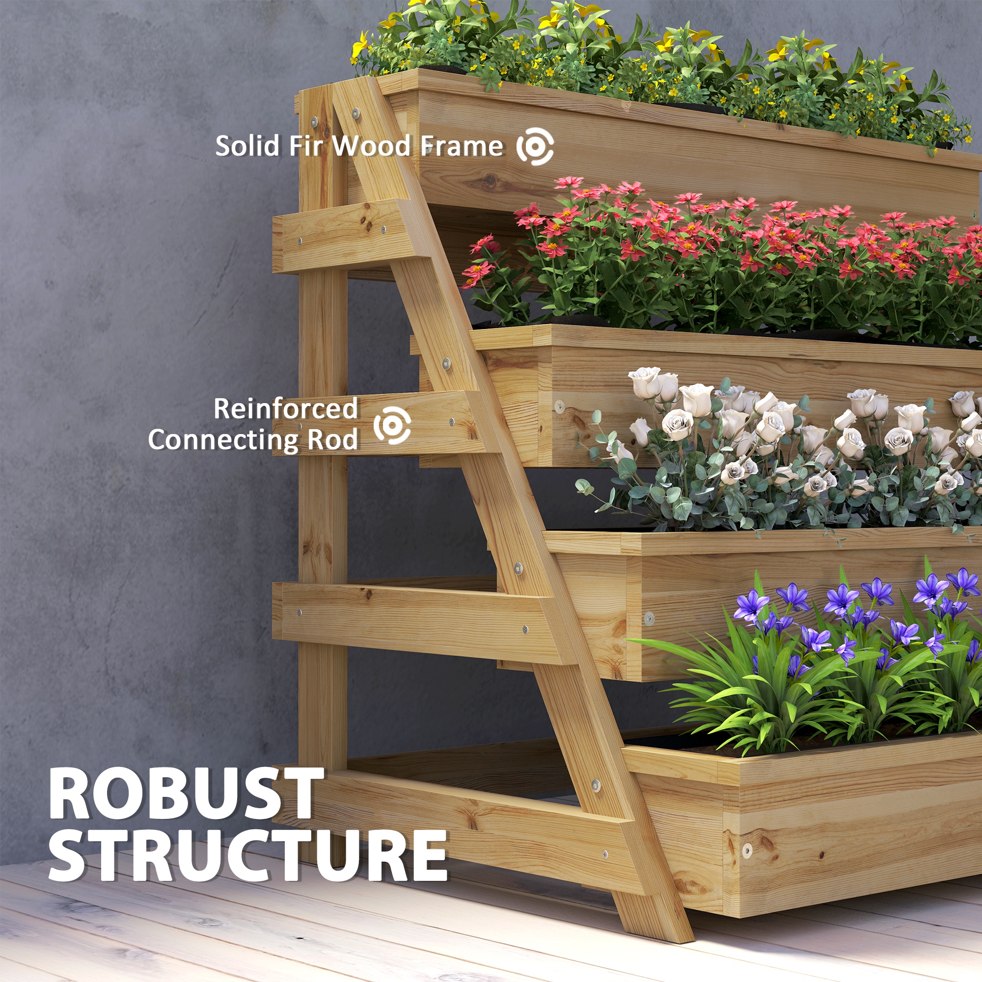  4 Tier Vertical Raised Garden Bed with Drainage Holes, Outdoor Planter Box for Herbs, Vegetables, and Flowers