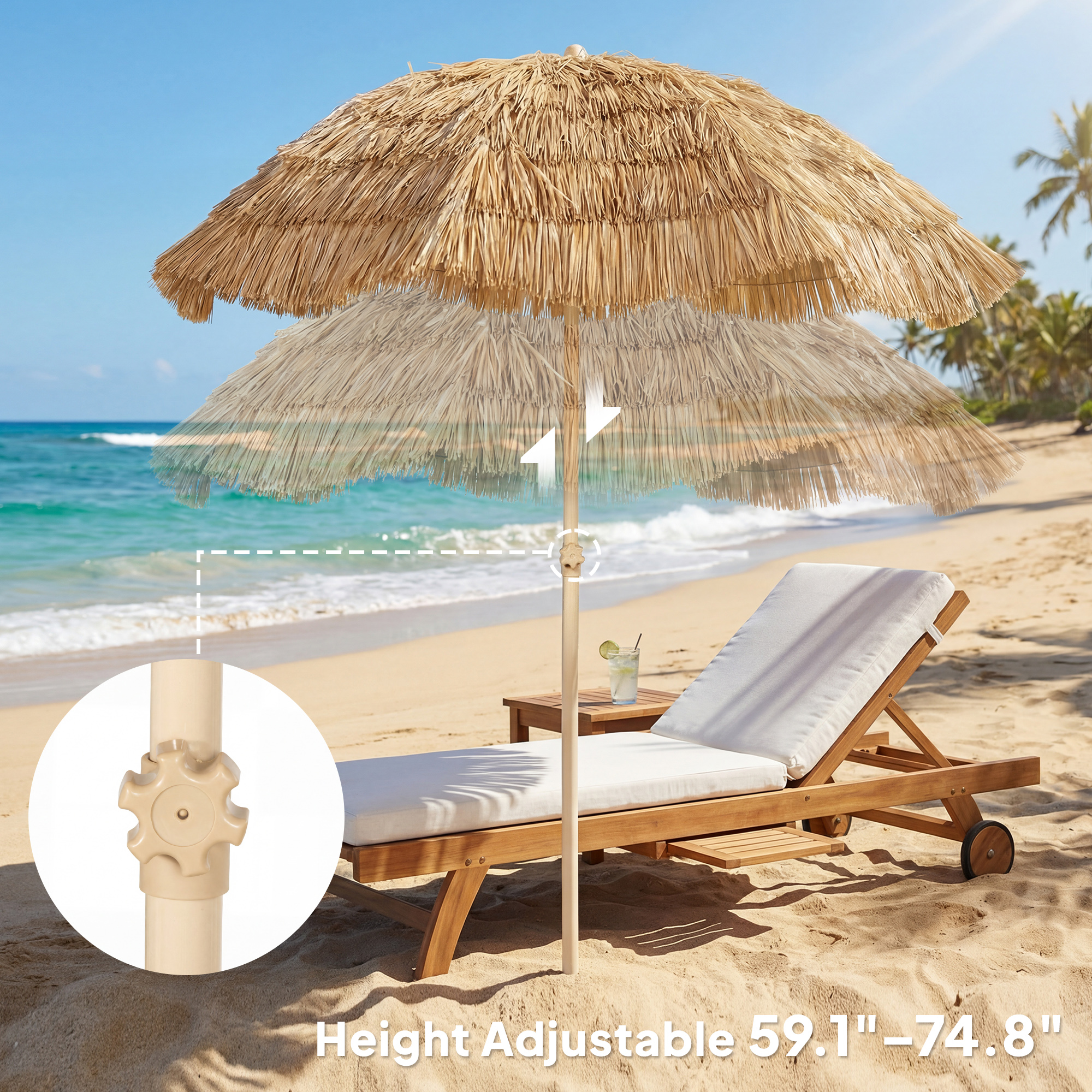  6FT Tiki Umbrella, Outdoor Hawaiian Style Patio Umbrella with 8 Ribs, Carry Bag, Outdoor Tiki Bar, Tropical Palapa