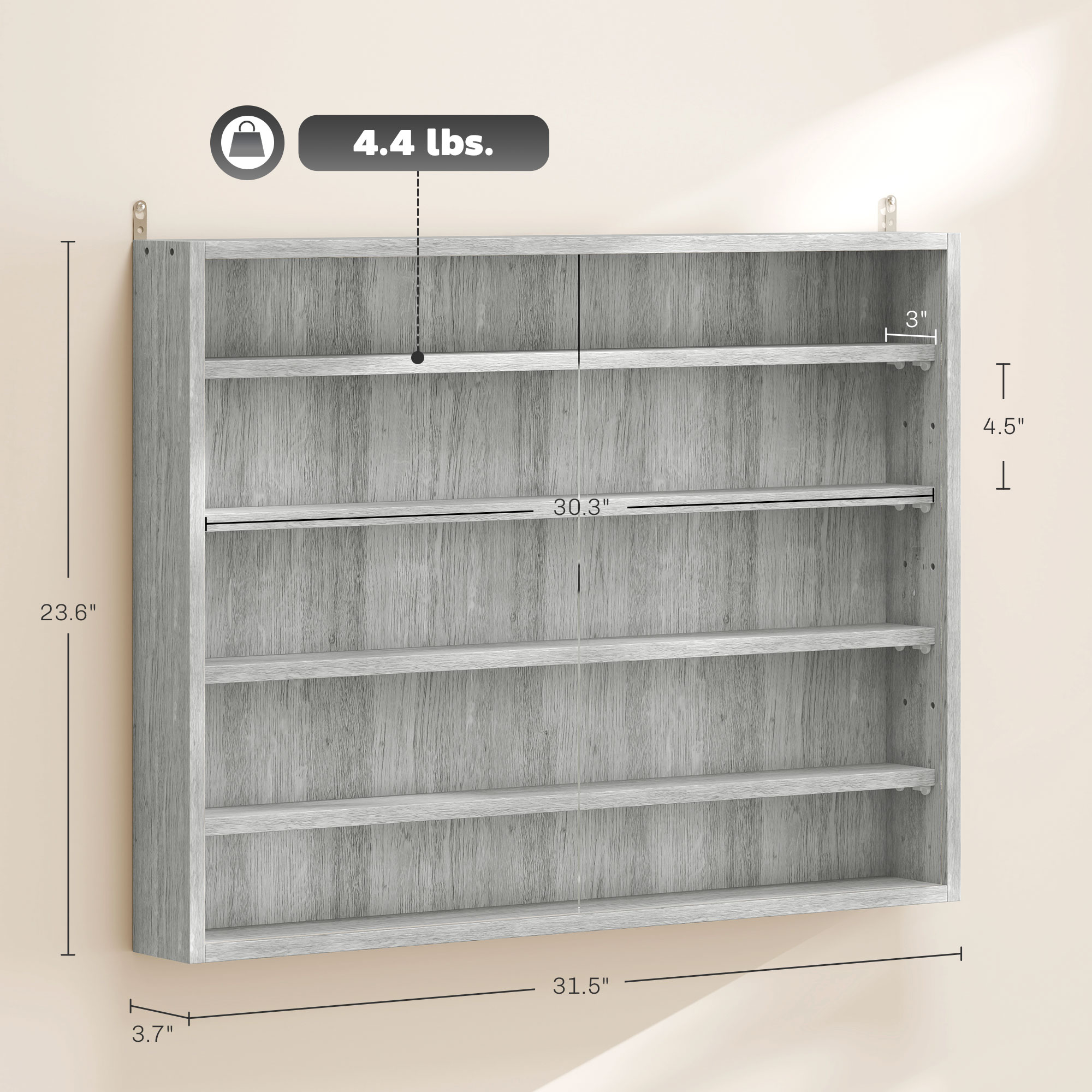 5-Tier Display Cabinet, Wall-Mounted Display Case with 2 Glass Doors and Adjustable Shelves, Gray image 2