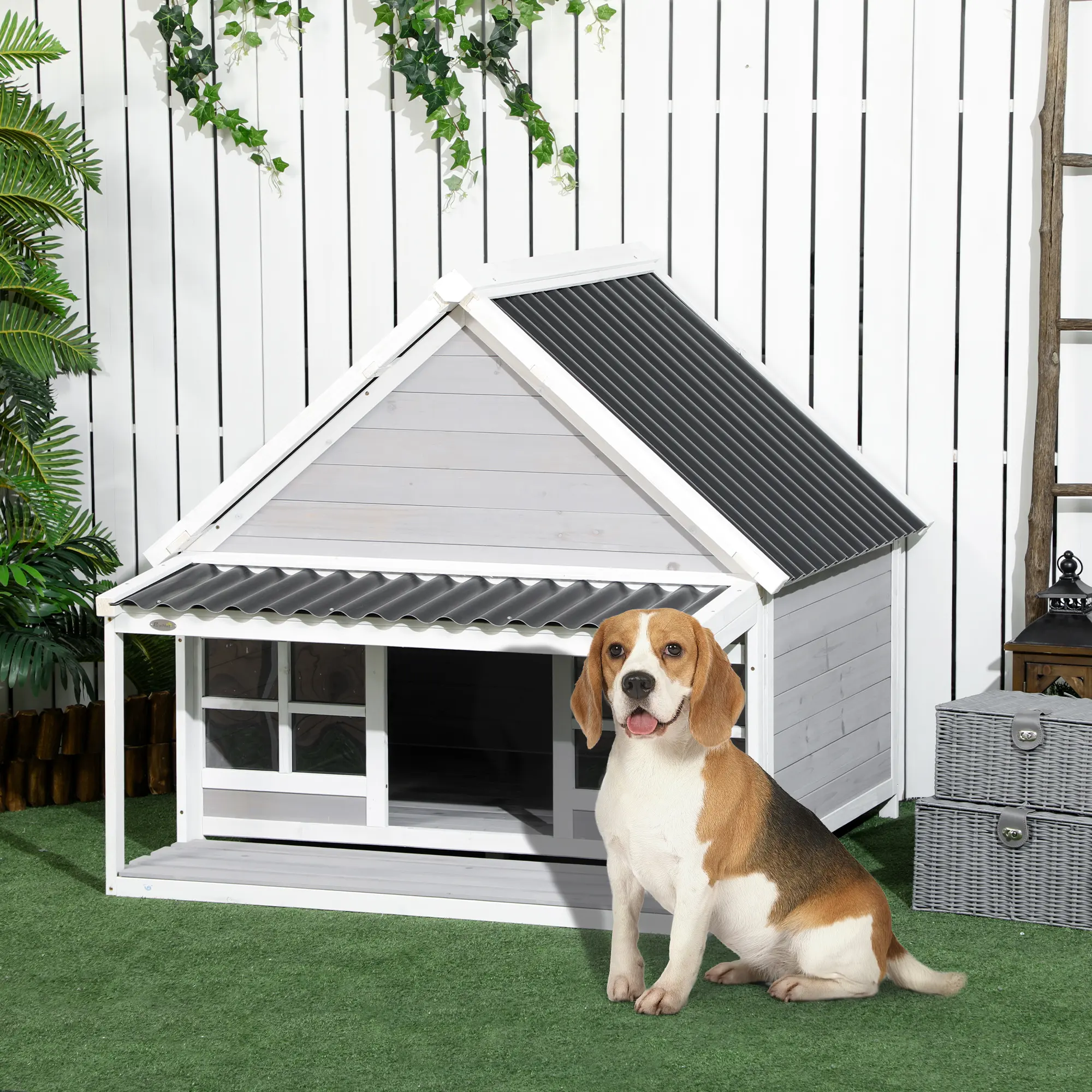 Wooden Dog House with Porch, Outdoor Tilt