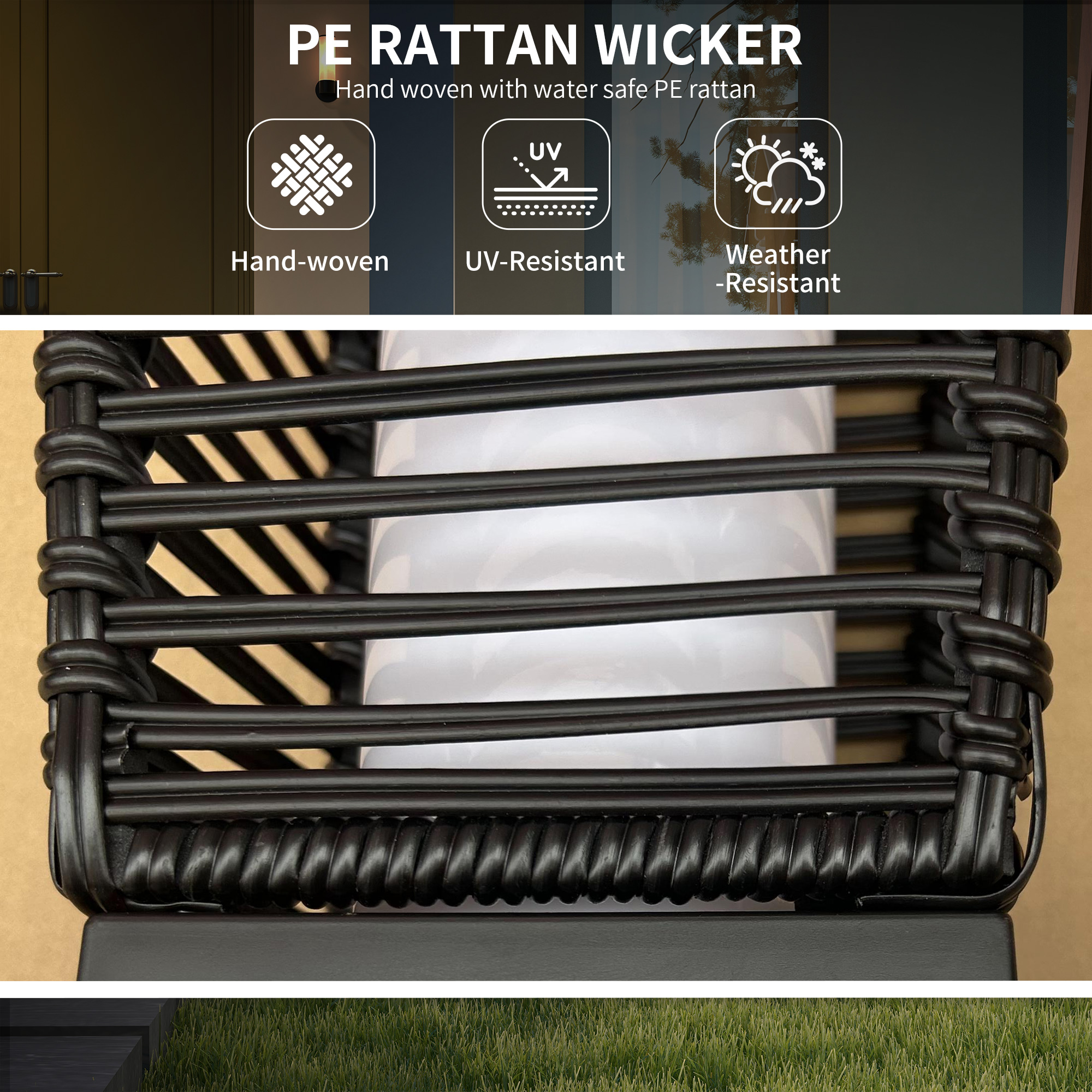  Solar Floor Lamp, Outdoor Rattan Garden Lantern Pathway Light & Decorative Driveway Lighting with Auto On/Off LED Lights for Porch, Yard, Lawn, Courtyard, Deck, Black