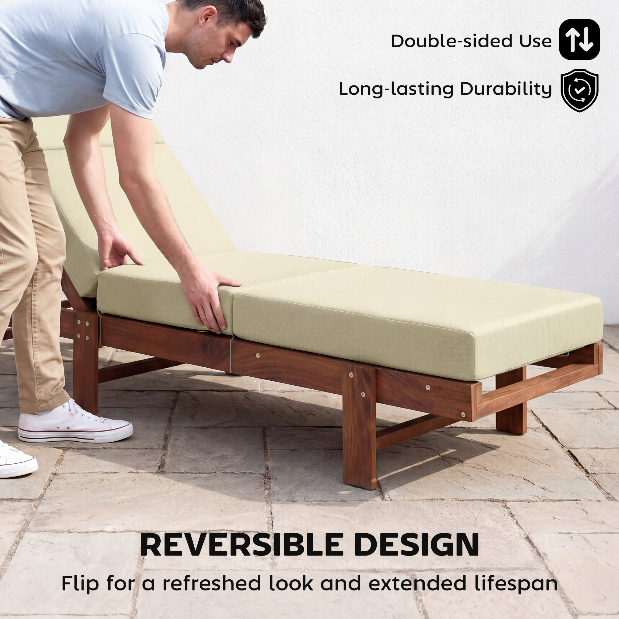  Chaise Lounge Cushion, 4" Thick Outdoor Lounge Chair Cushions with Ties for Patio, 26" x 80 ", Cream White