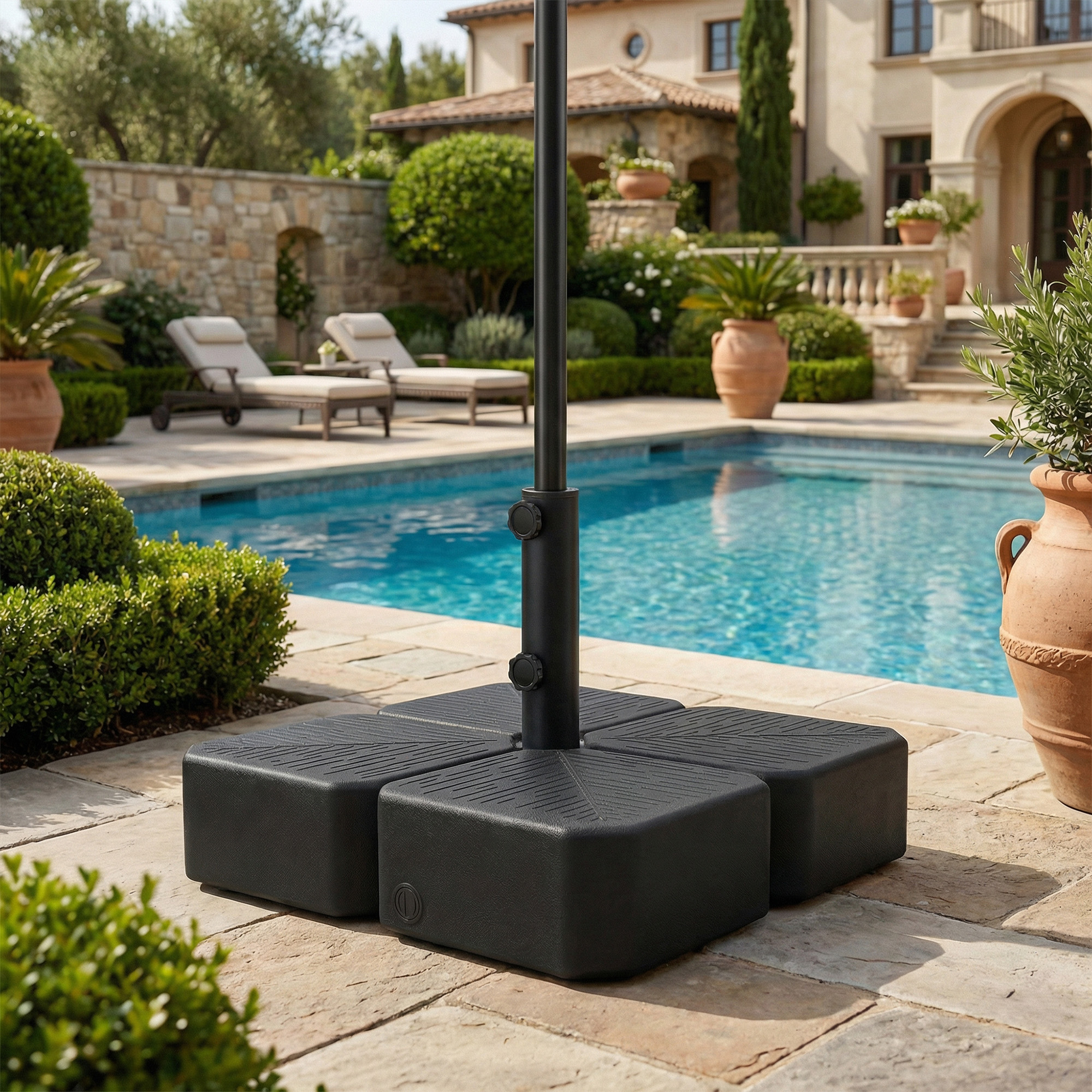  Patio Umbrella Base with Wheels Outdoor Umbrella Stand Holder for 1.5"/1.9" Poles Black