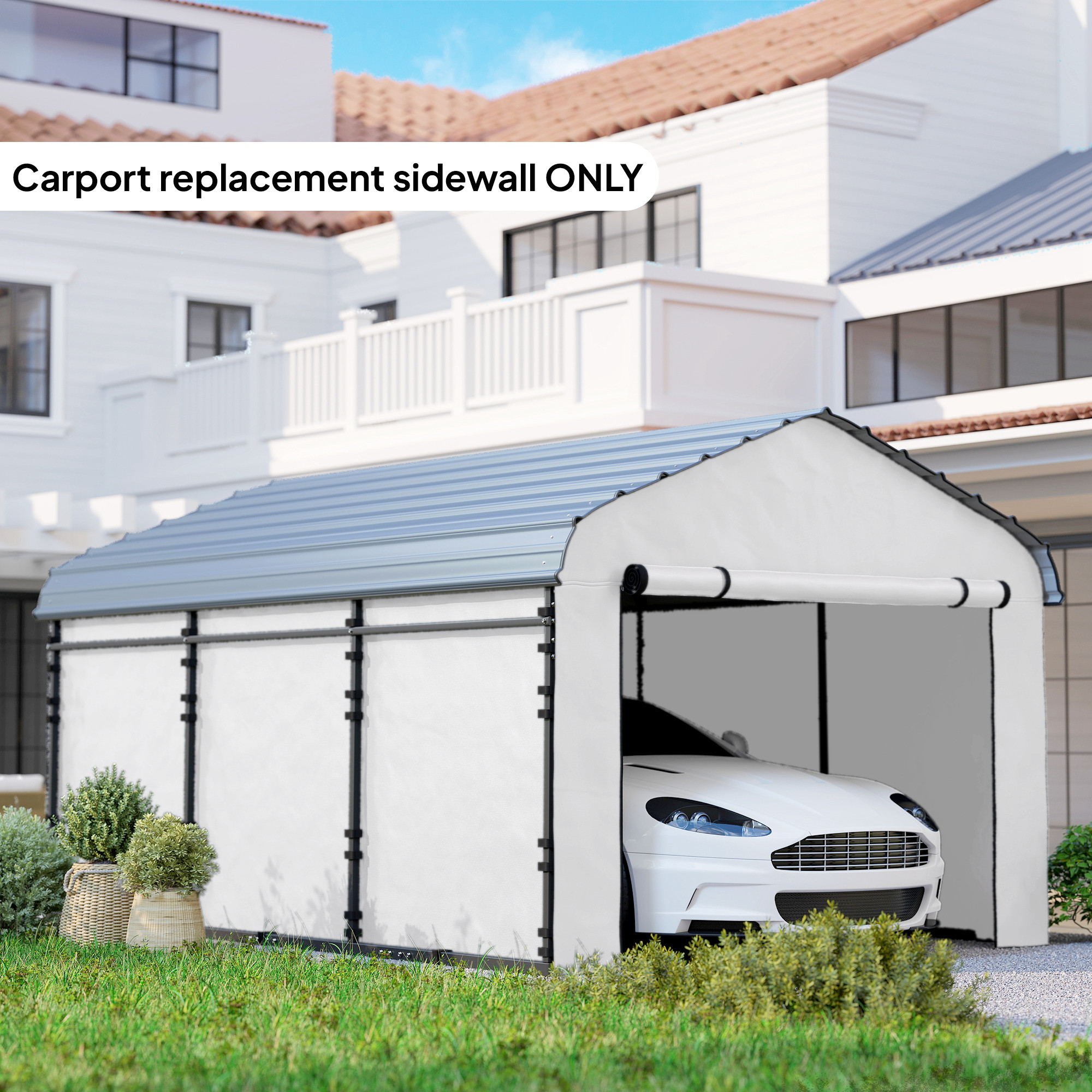  Carport Replacement Sidewall Panel for 12' x 20' Carports, UPF50+ Waterproof Replacement Side Wall Cover, White