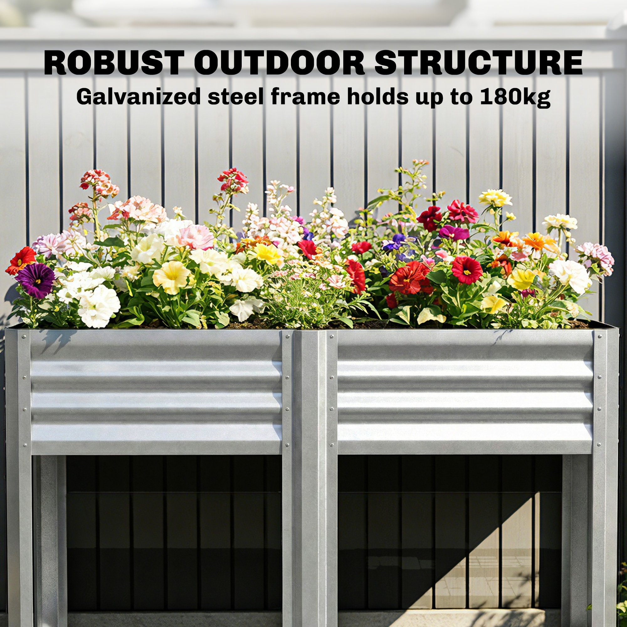  Raised Garden Bed Galvanized Steel, Elevated Planter Box with Storage Shelf, Bed Liner, 31.5" High, Silver