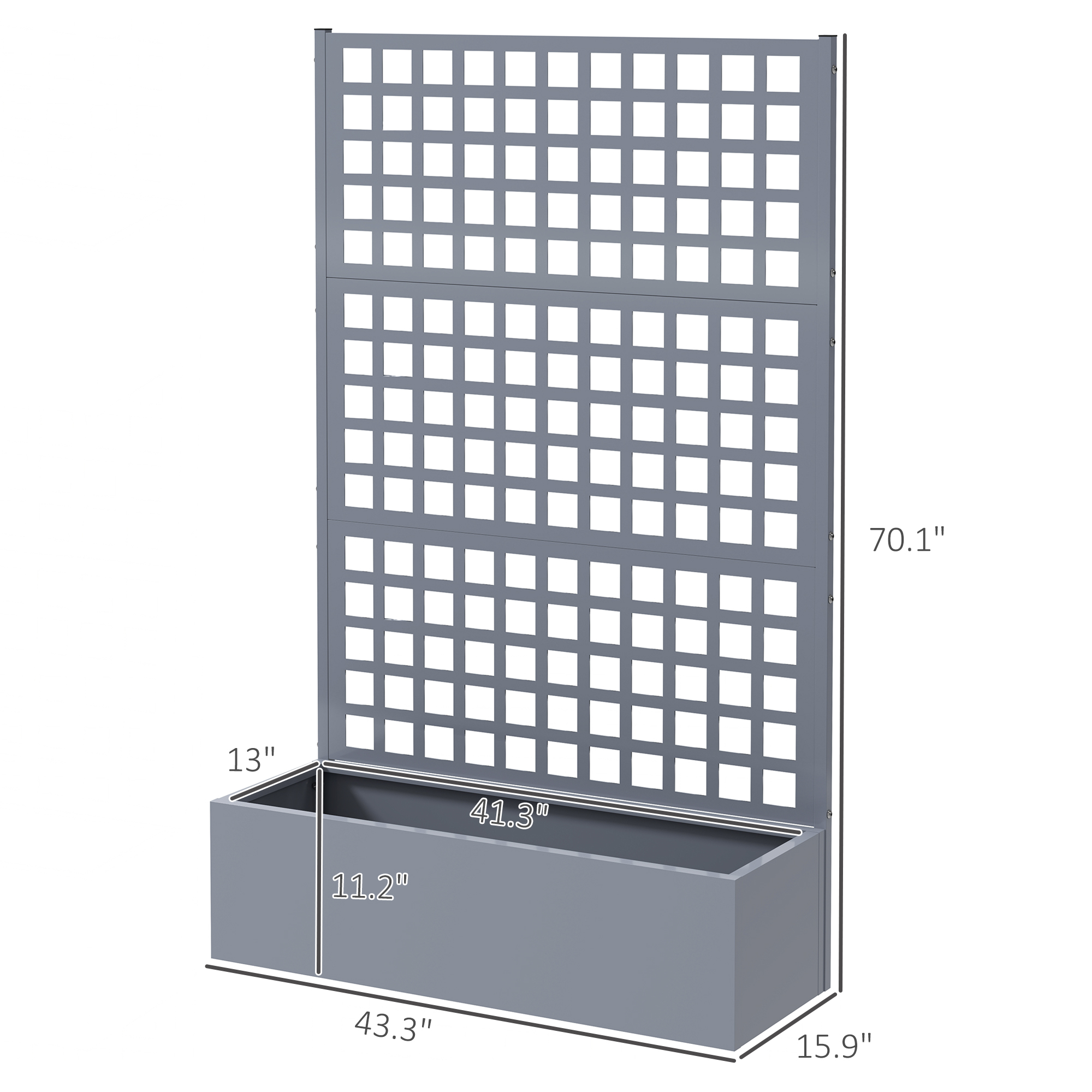  Galvanized Raised Garden Bed Planter Box with Trellis for Climbing Plants, Vegetable, Vines, 43" x 16" x 70", Gray