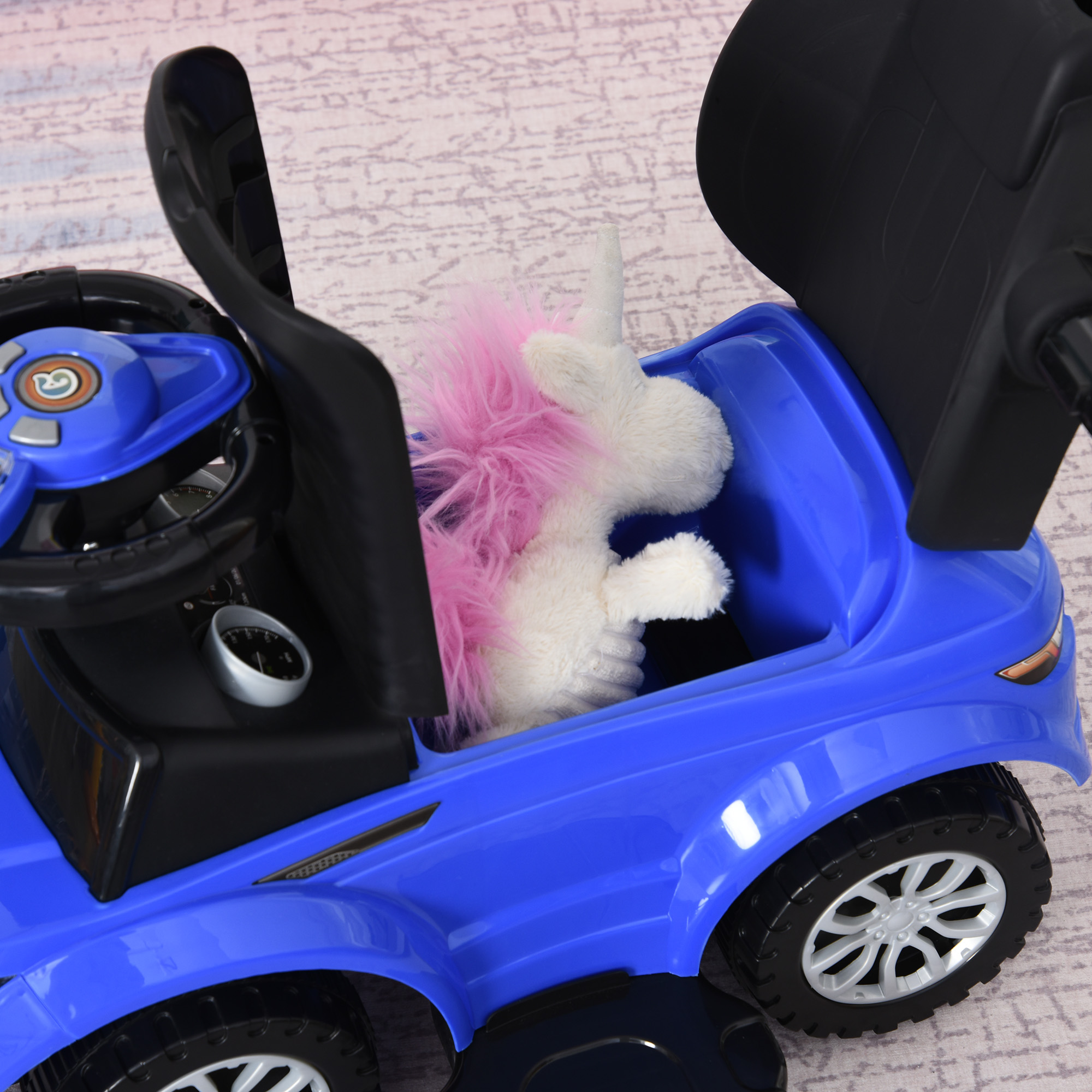2 In 1 Push Cars for Toddlers Kid Ride on Push Car Stroller Sliding Car with Horn Music Light Function Secure Bar Ride on Toy for Boy Girl 1-3 Years Old Blue