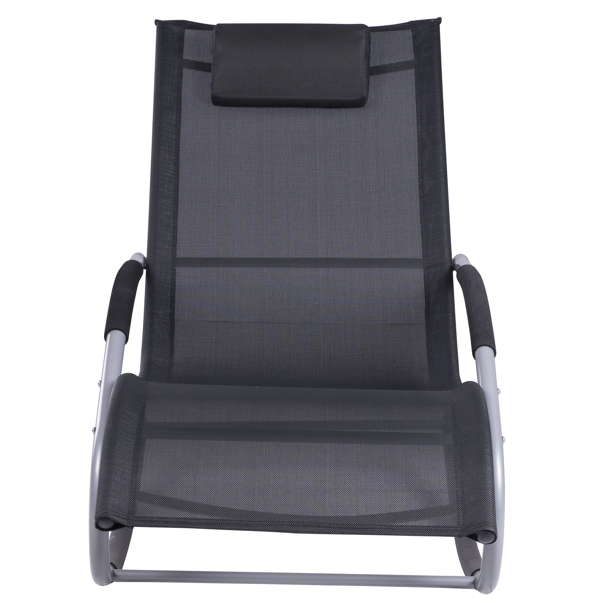  Zero Gravity Rocking Chair Outdoor Chaise Lounge Chair Recliner Rocker with Detachable Pillow and Weather-Fighting Fabric for Patio, Deck, Pool, Black