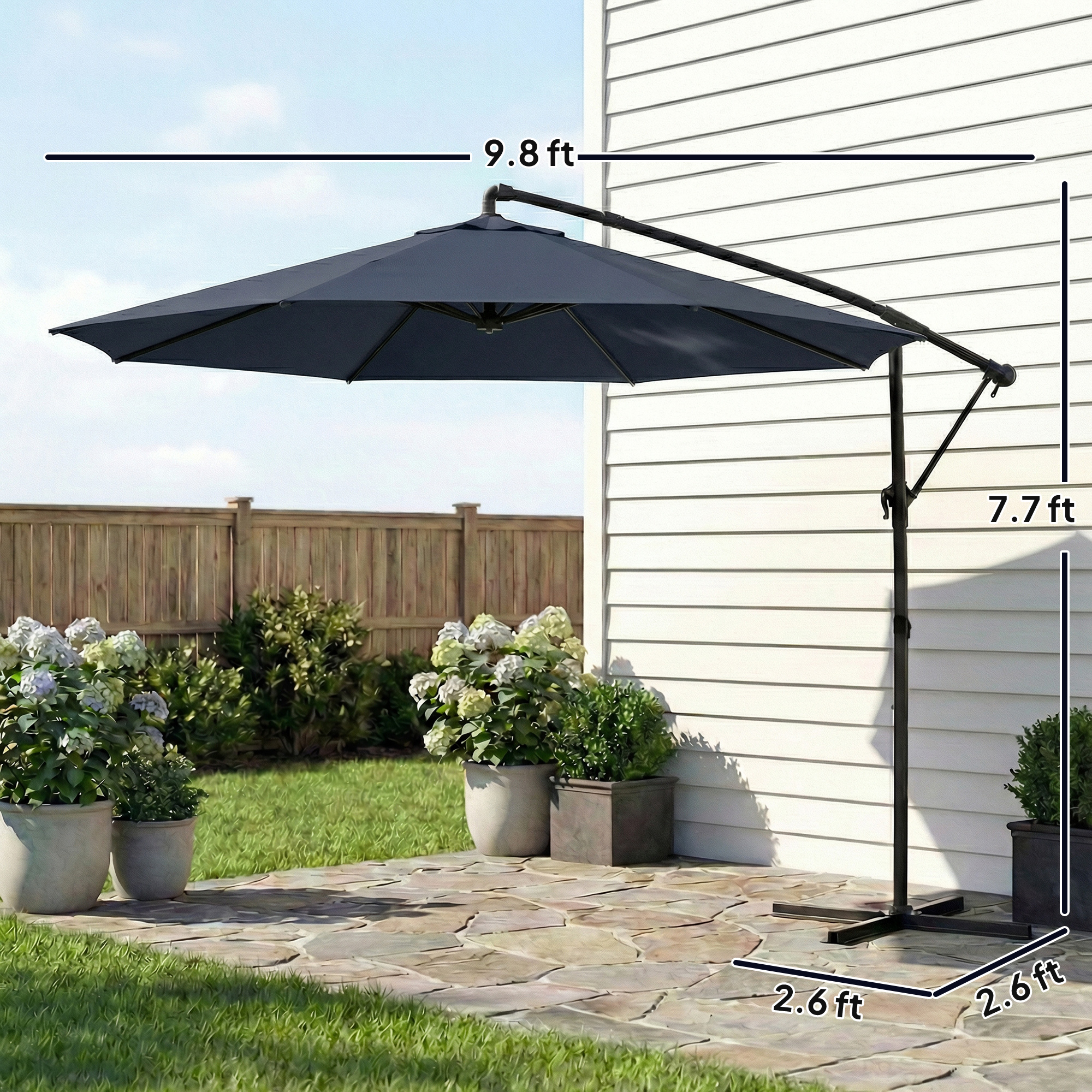  10 ft Offset Patio Umbrella with Cover, Hanging Cantilever Umbrella with 360° Rotation, Crank Handle, Tilt, Navy Blue