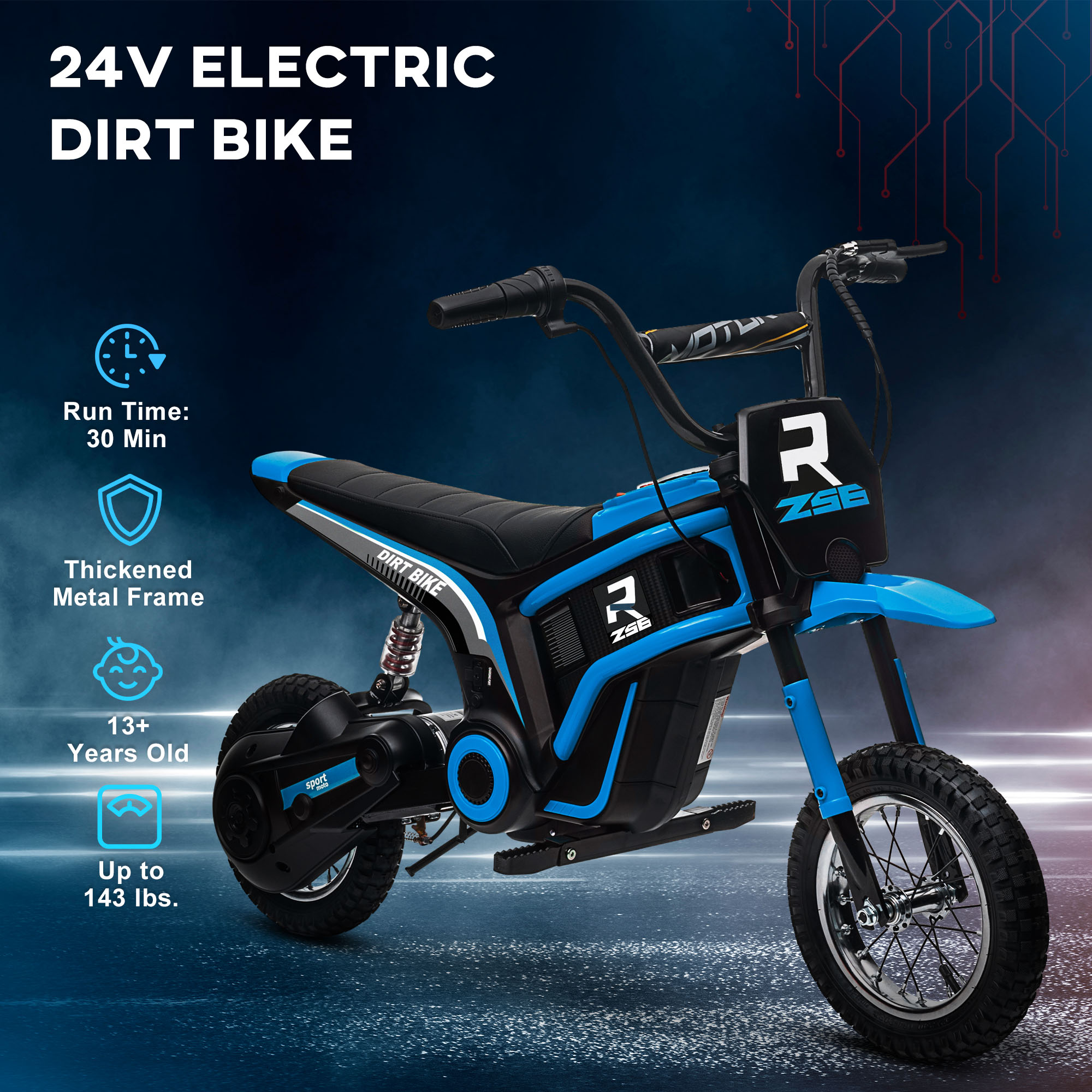 24V 350W Electric Dirt Bike Up to 15 MPH w/ Twist Grip Throttle, Blue