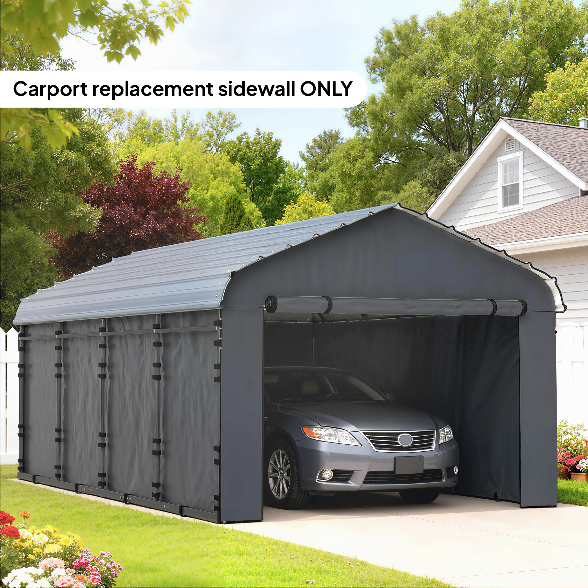  Carport Replacement Sidewall Panel for 10' x 15' Carports, UPF50+ Waterproof Replacement Side Wall Cover, Dark Gray